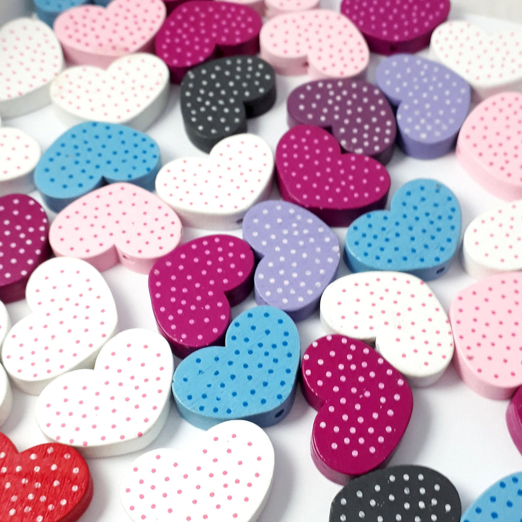 Wood Dotted Heart Mixed Colour 26x18mm - 20pcs