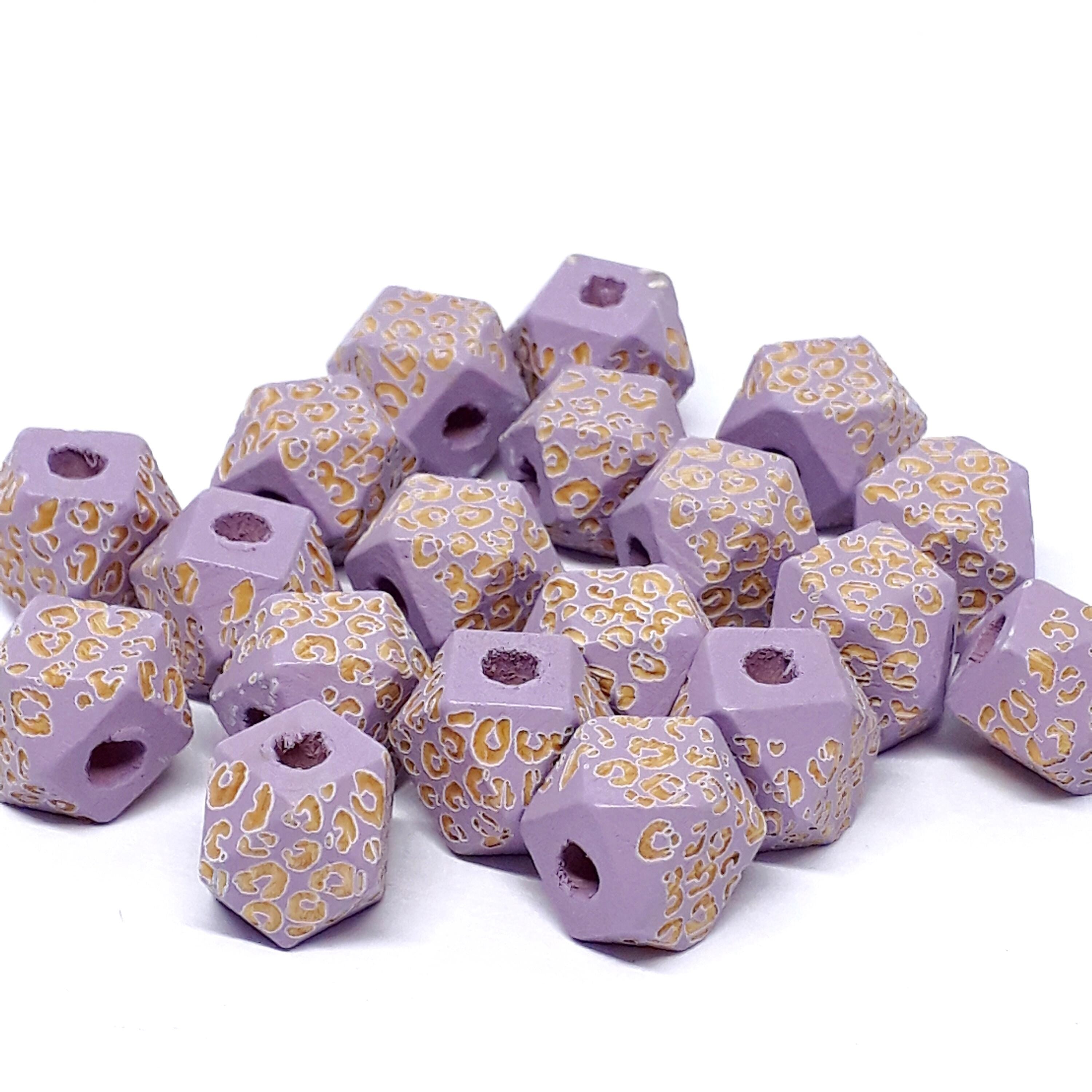 Purple Leopard Print Wood Polygon 10x10mm - 5pcs