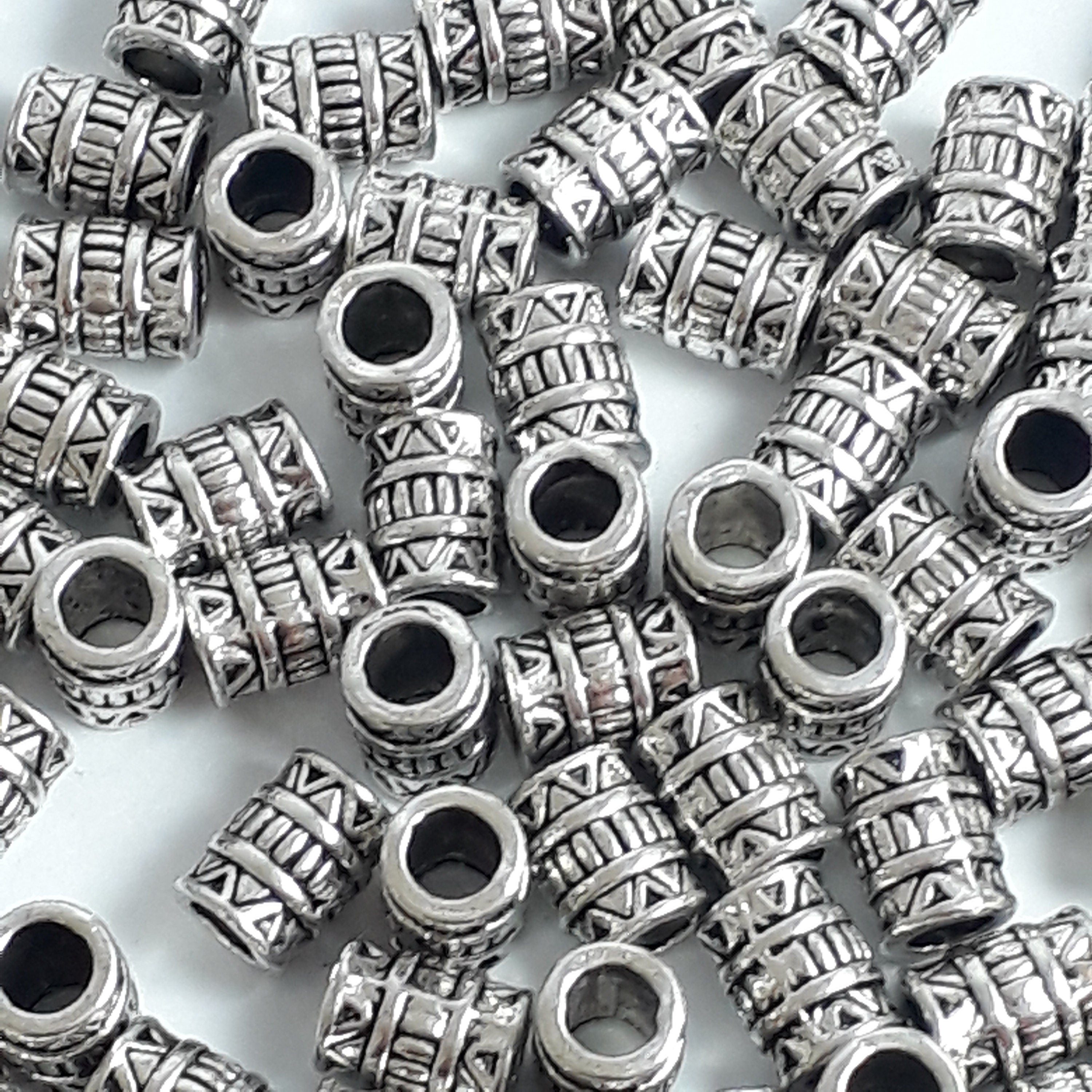 African Patterned Tube Antique Silver 7x5mm - 20pcs