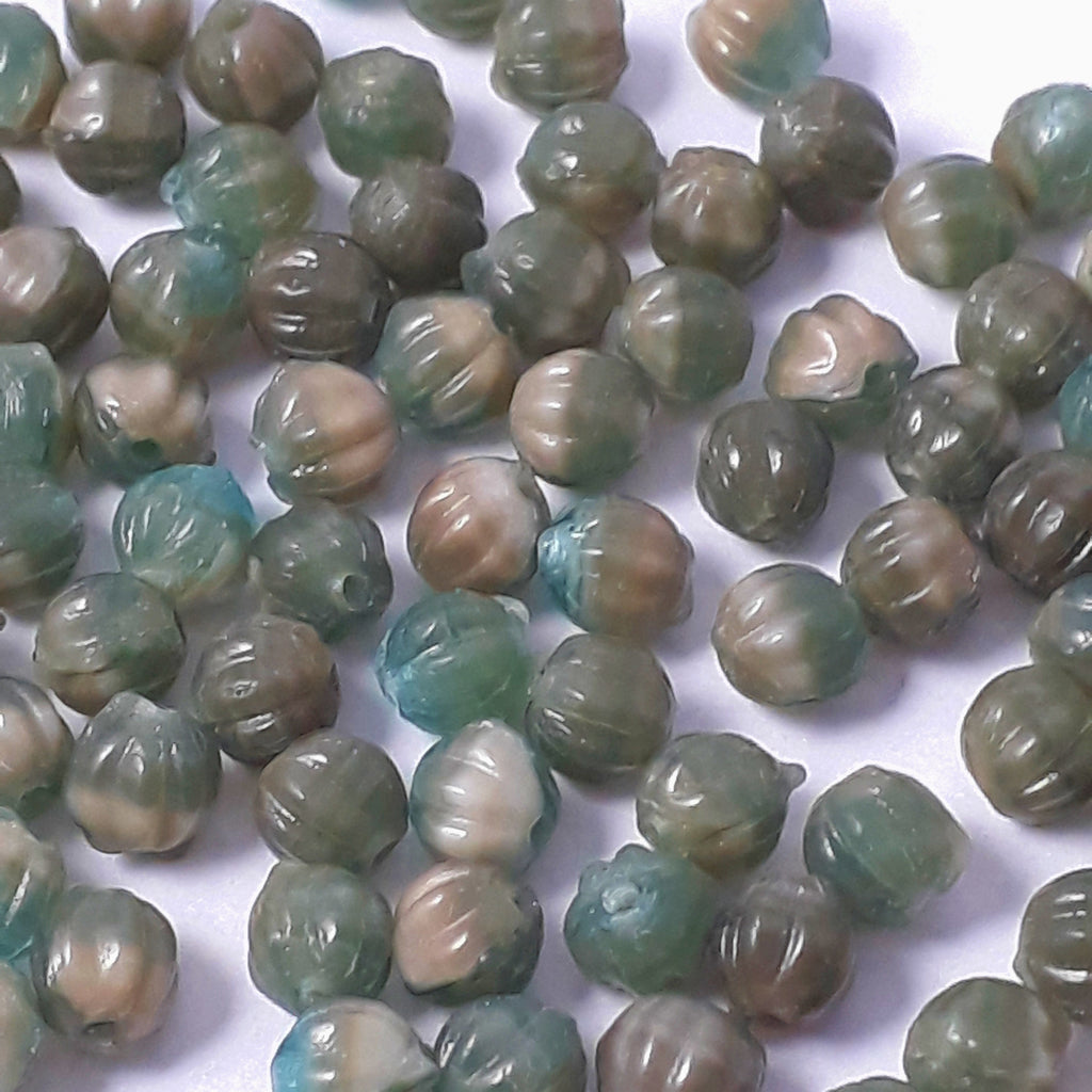 Blue & Beige Fluted Czech Glass 4mm - 40pcs