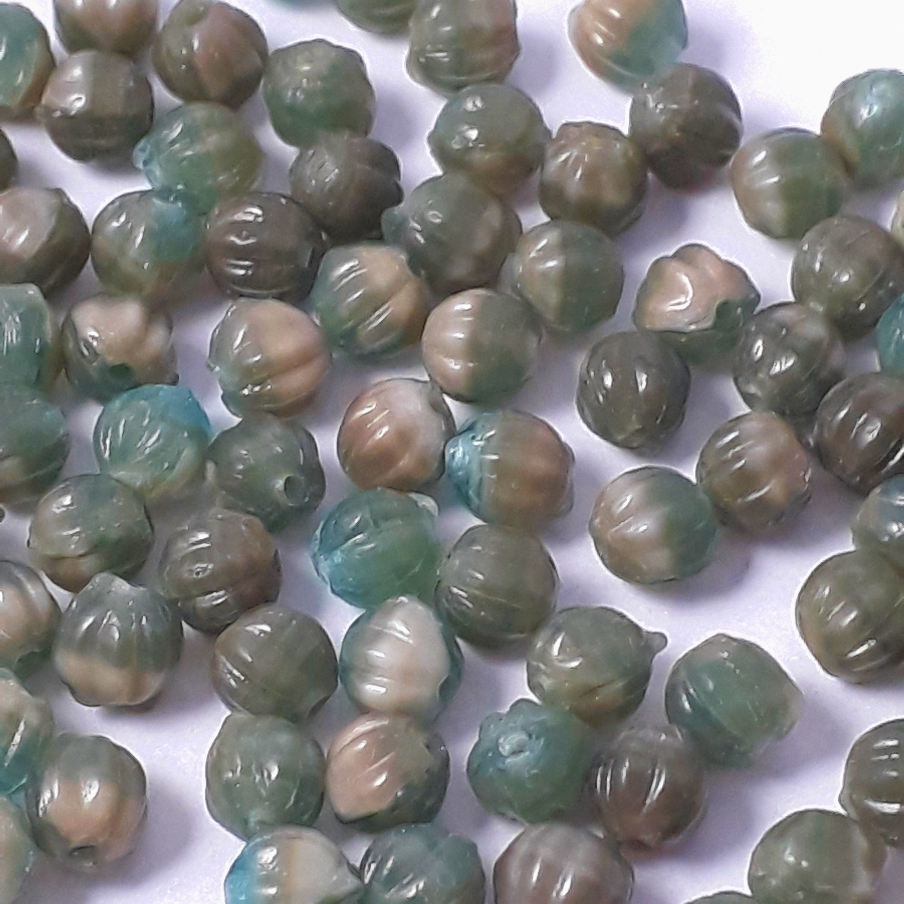 Blue & Beige Fluted Czech Glass 4mm - 40pcs