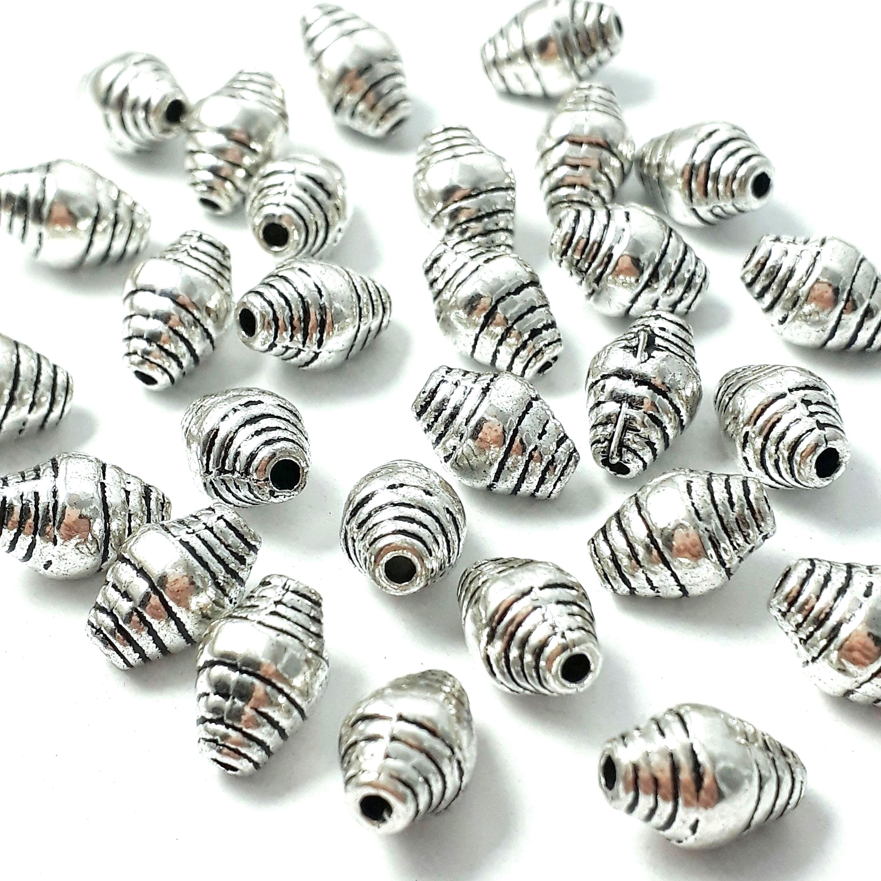 Oval Bicone Antique Silver 10x6mm - 10pcs