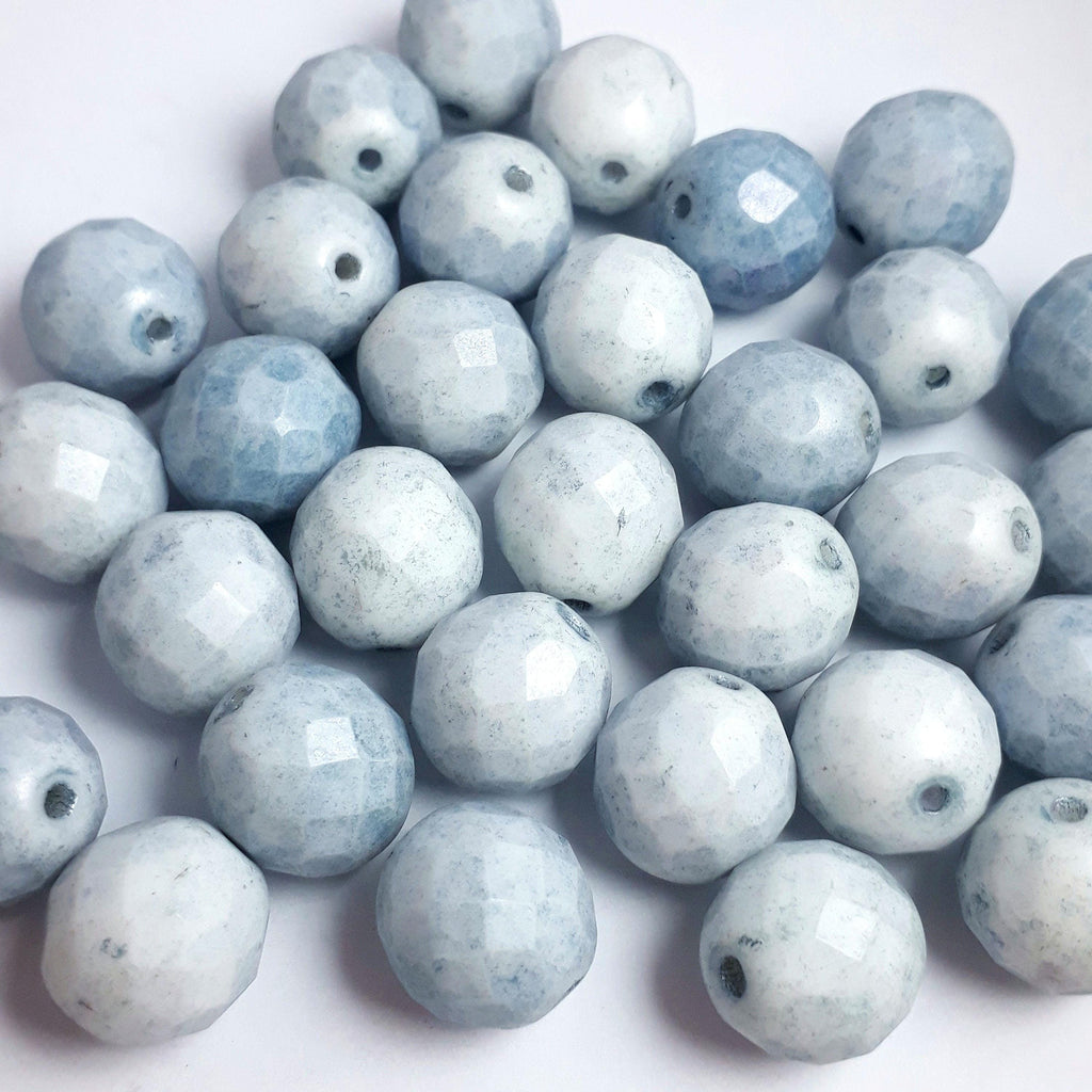 Mottled Blue Faceted Czech Glass 12mm - 6pcs