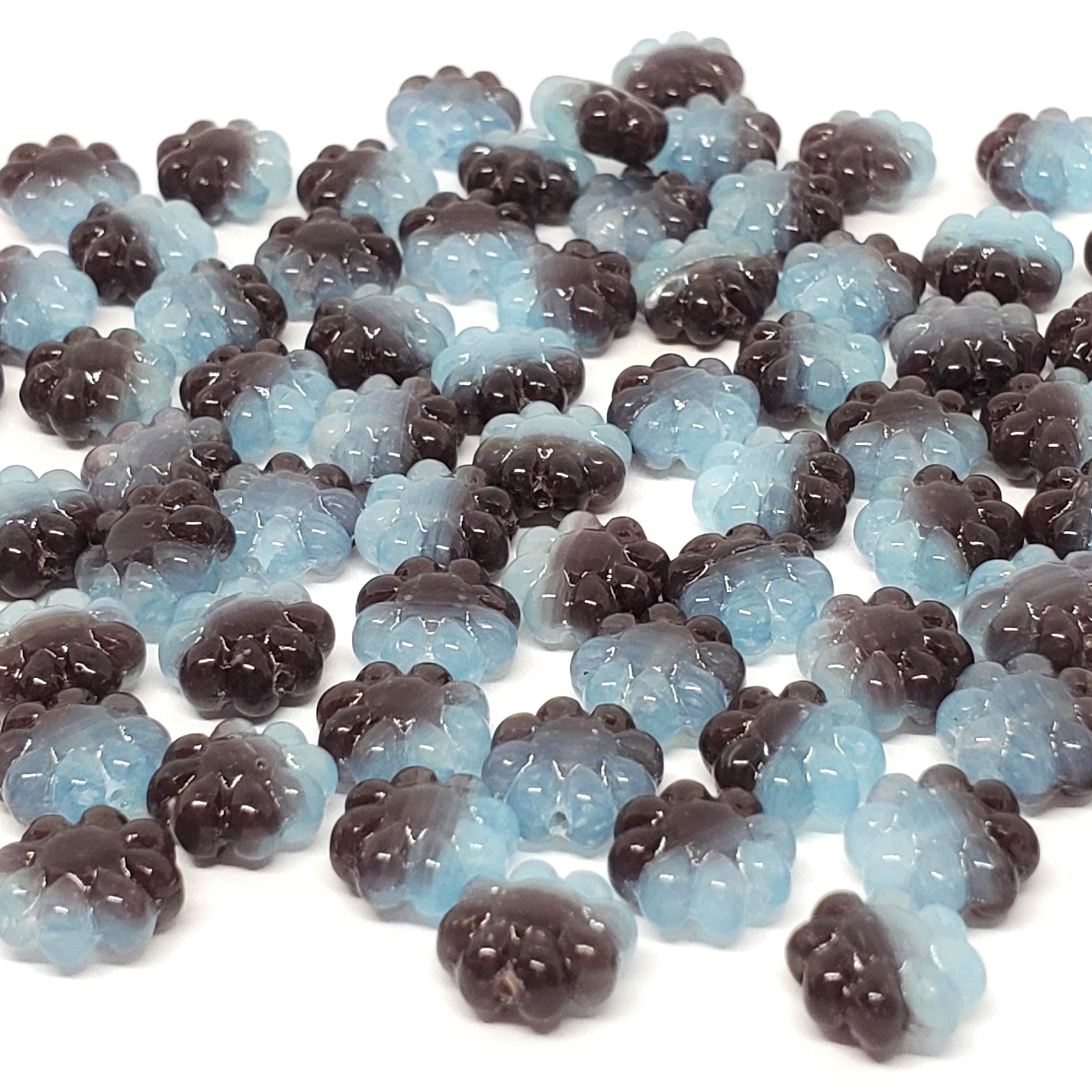 Dark Red & Light Blue Czech Glass Hawaiian Flower 9mm - 10pcs