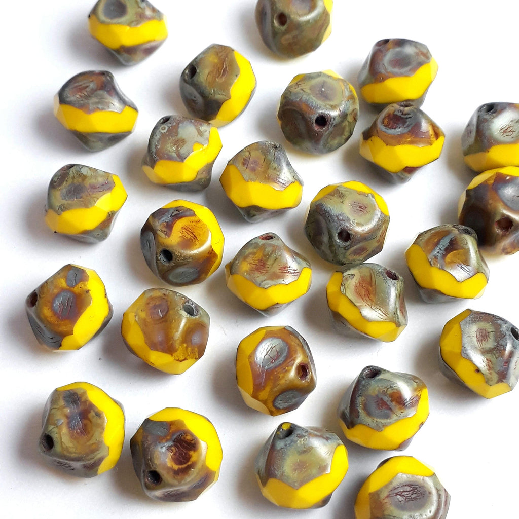 Yellow Picasso Faceted Bicone Czech Glass 9x8mm - 6pcs