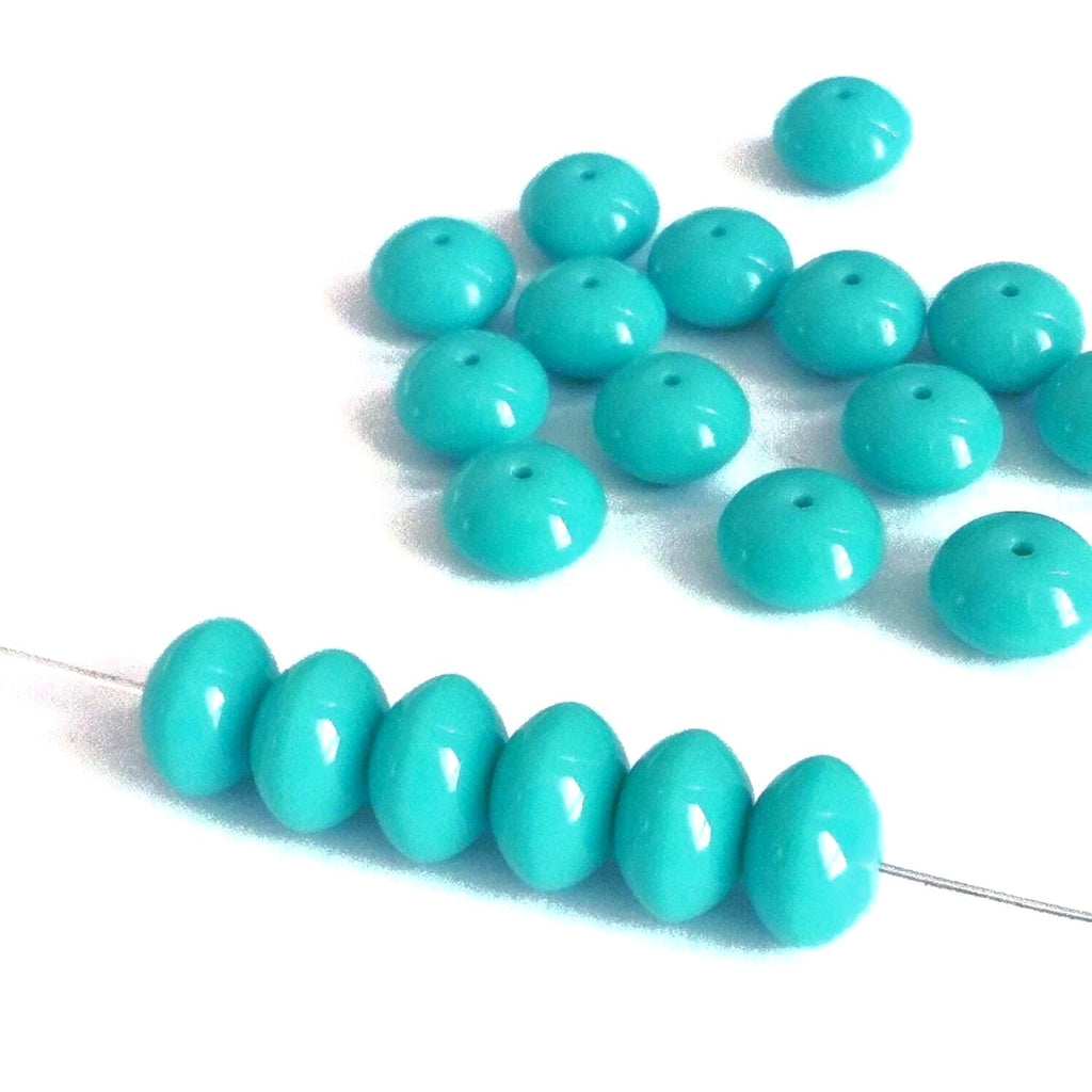 Opaque Turquoise Rondelle Czech Glass 9x6mm - 10pcs