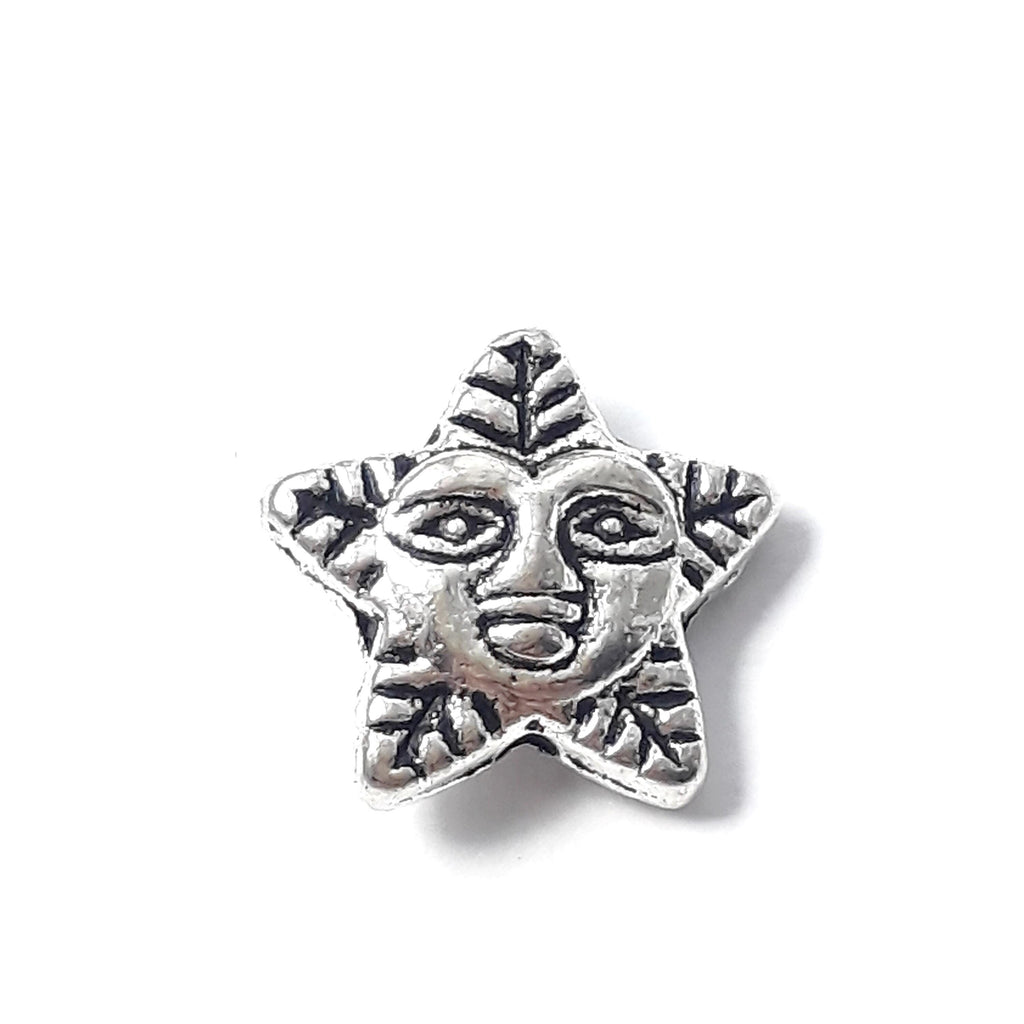 Sun Face Star Antique Silver 12x11mm - 10pcs