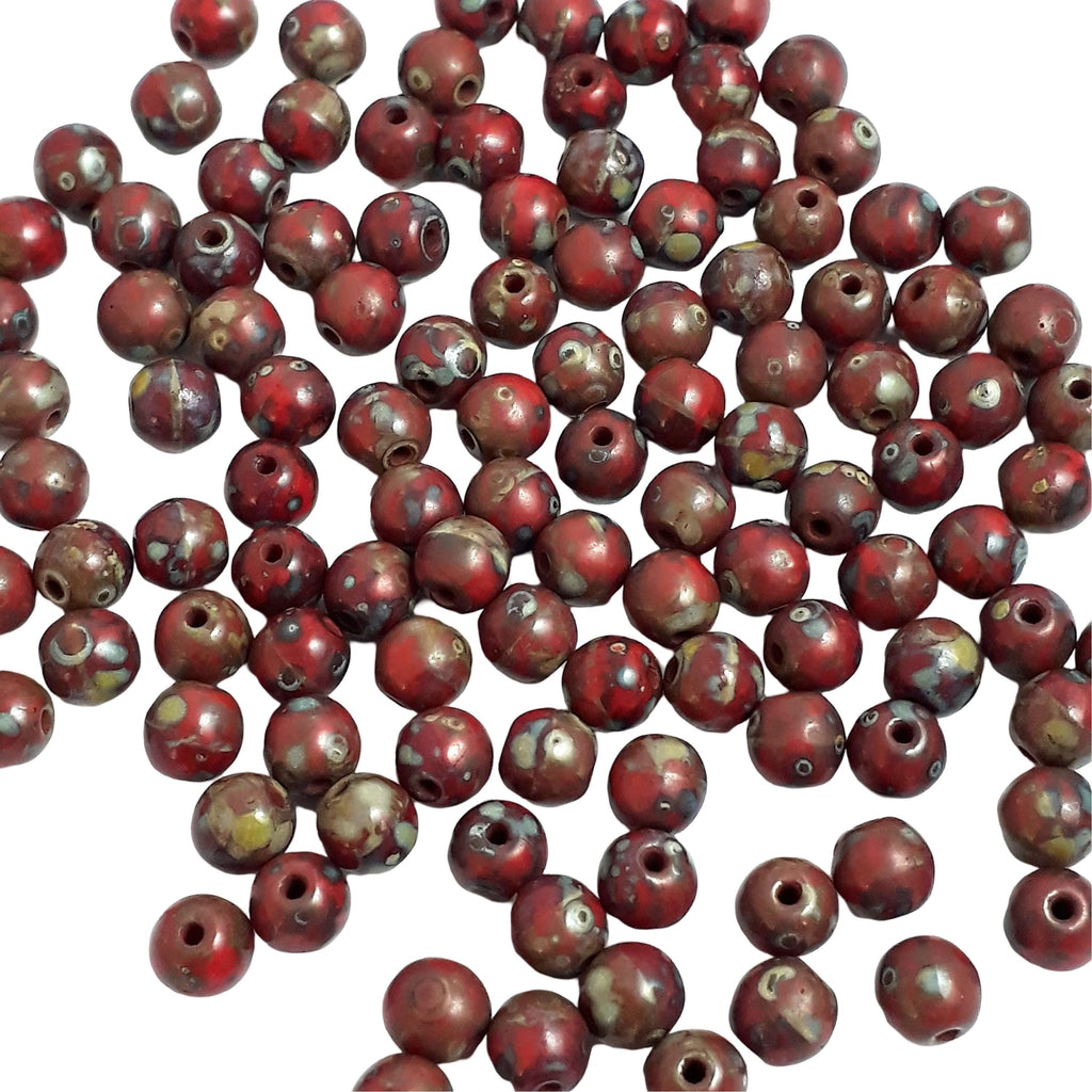 Red Picasso Czech Glass Round 4mm - 60pcs