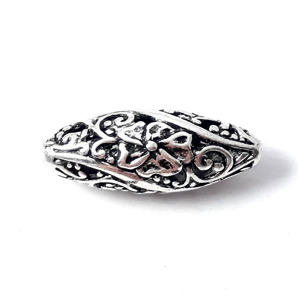 Large Filigree Oval Antique Silver 26x11mm - 1pc