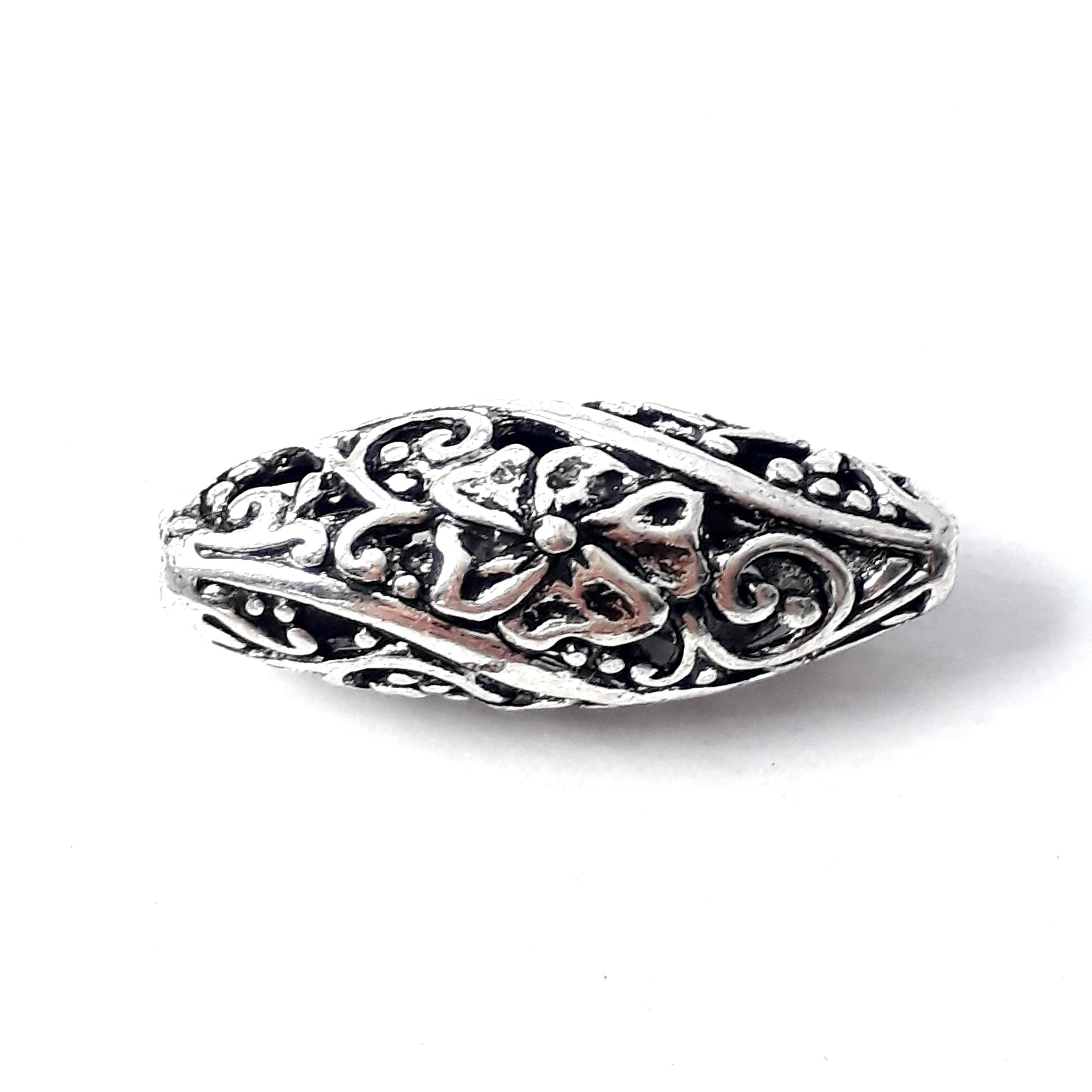 Large Filigree Oval Antique Silver 26x11mm - 1pc