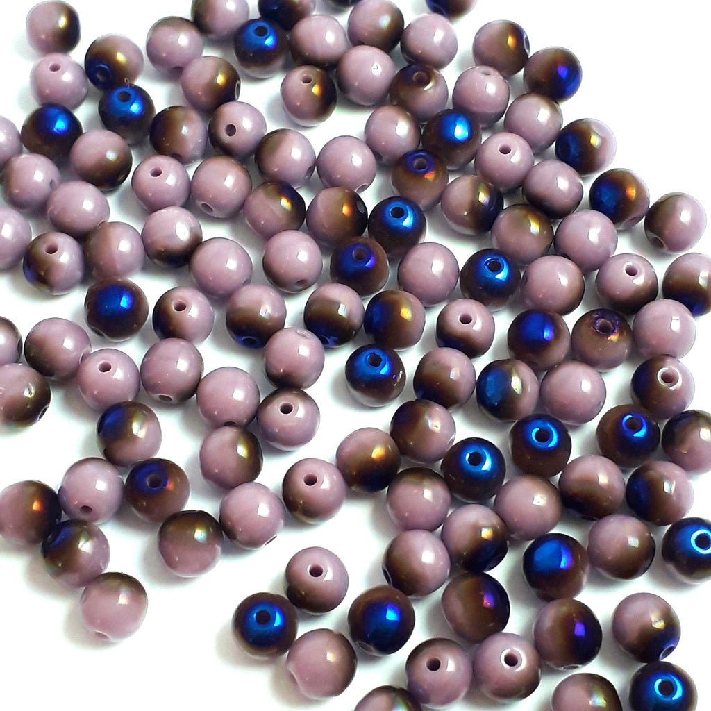 Purple & Metallic Blue Czech Glass Round 4mm - 60pcs