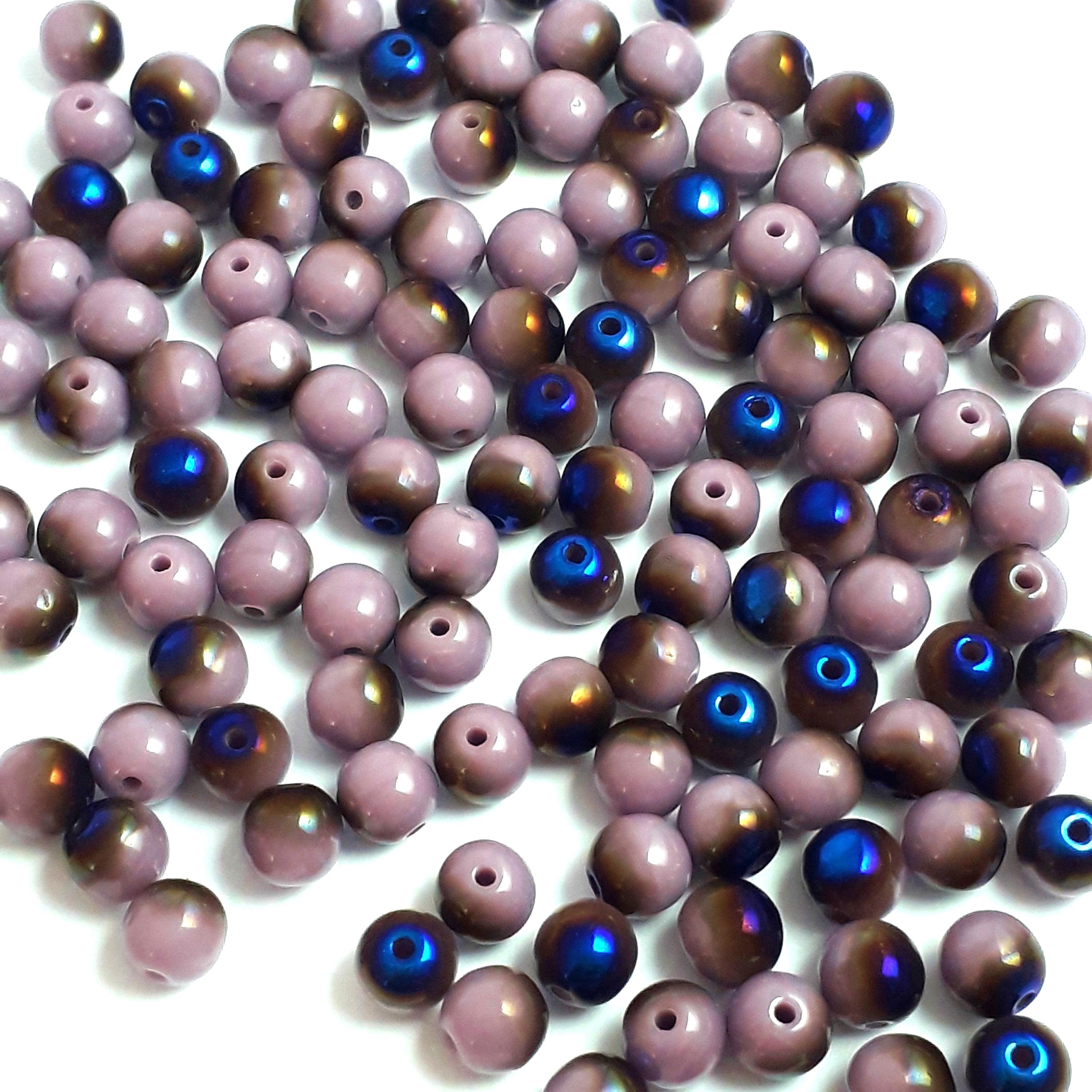 Purple & Metallic Blue Czech Glass Round 4mm - 60pcs