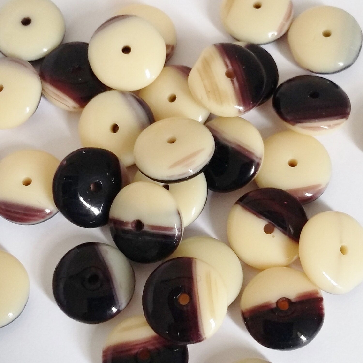 Brown, Black & Beige Pressed Czech Glass Disc 9mm - 20pcs
