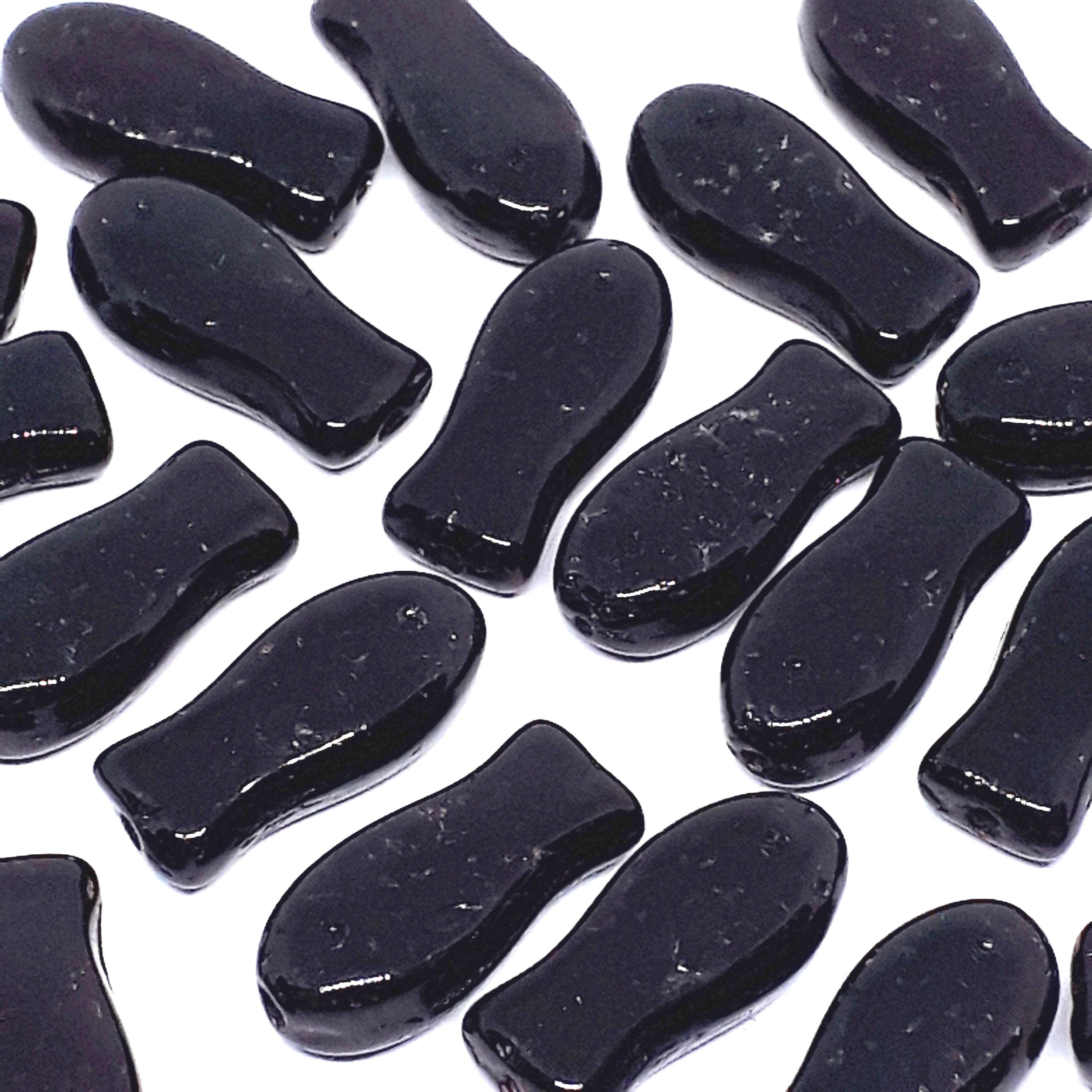 Black Fish Czech Glass 14x7mm - 10pcs
