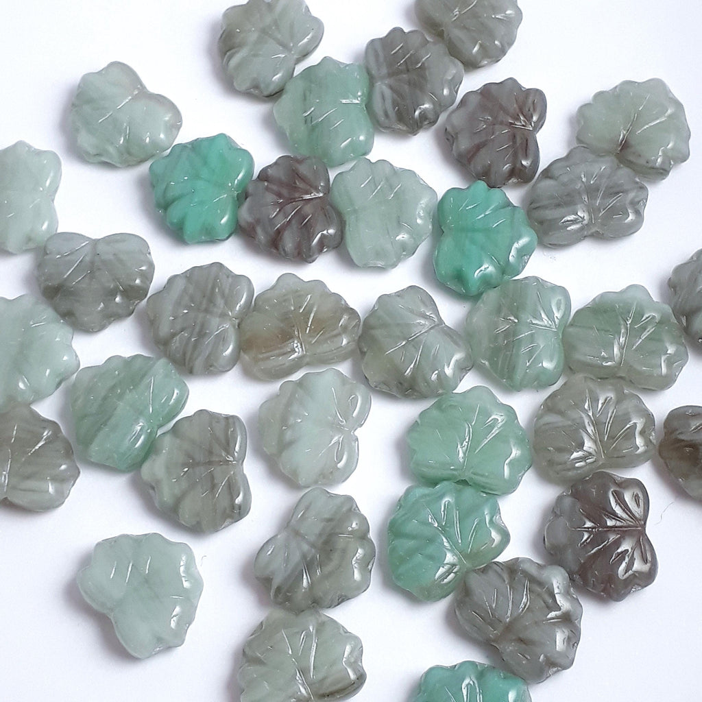 Turquoise & Grey Czech Glass Maple Leaf 13x11mm - 10pcs