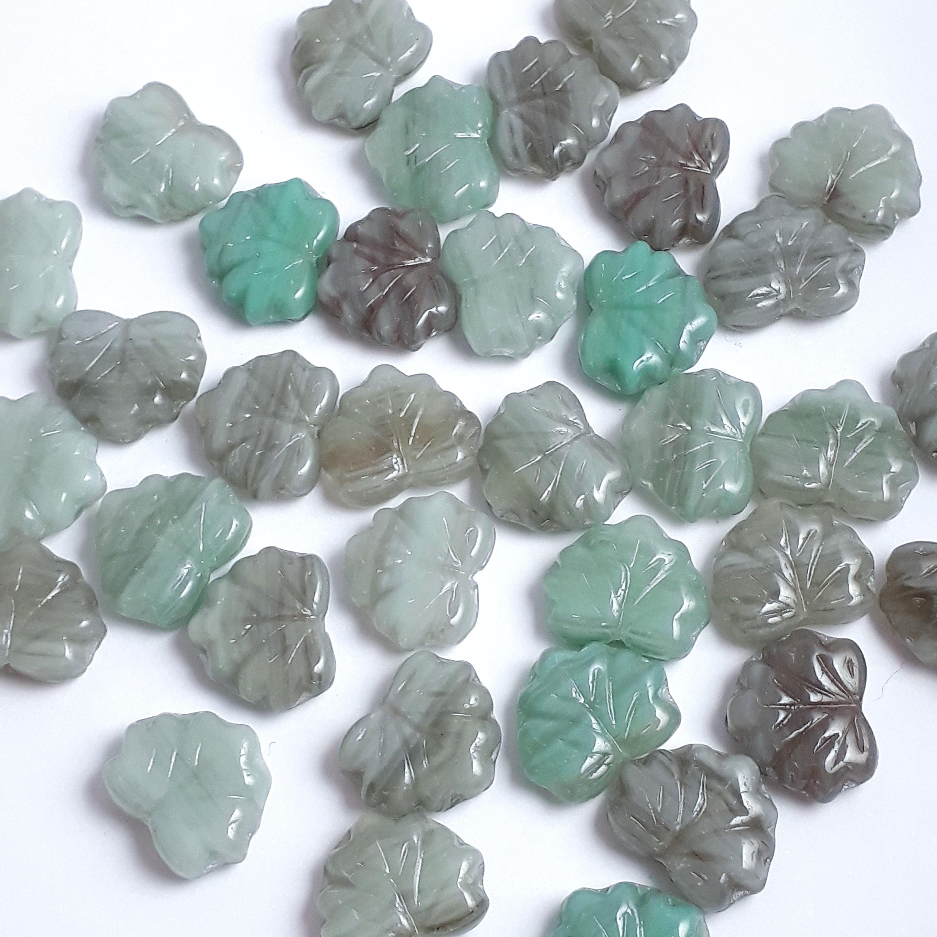 Turquoise & Grey Czech Glass Maple Leaf 13x11mm - 10pcs