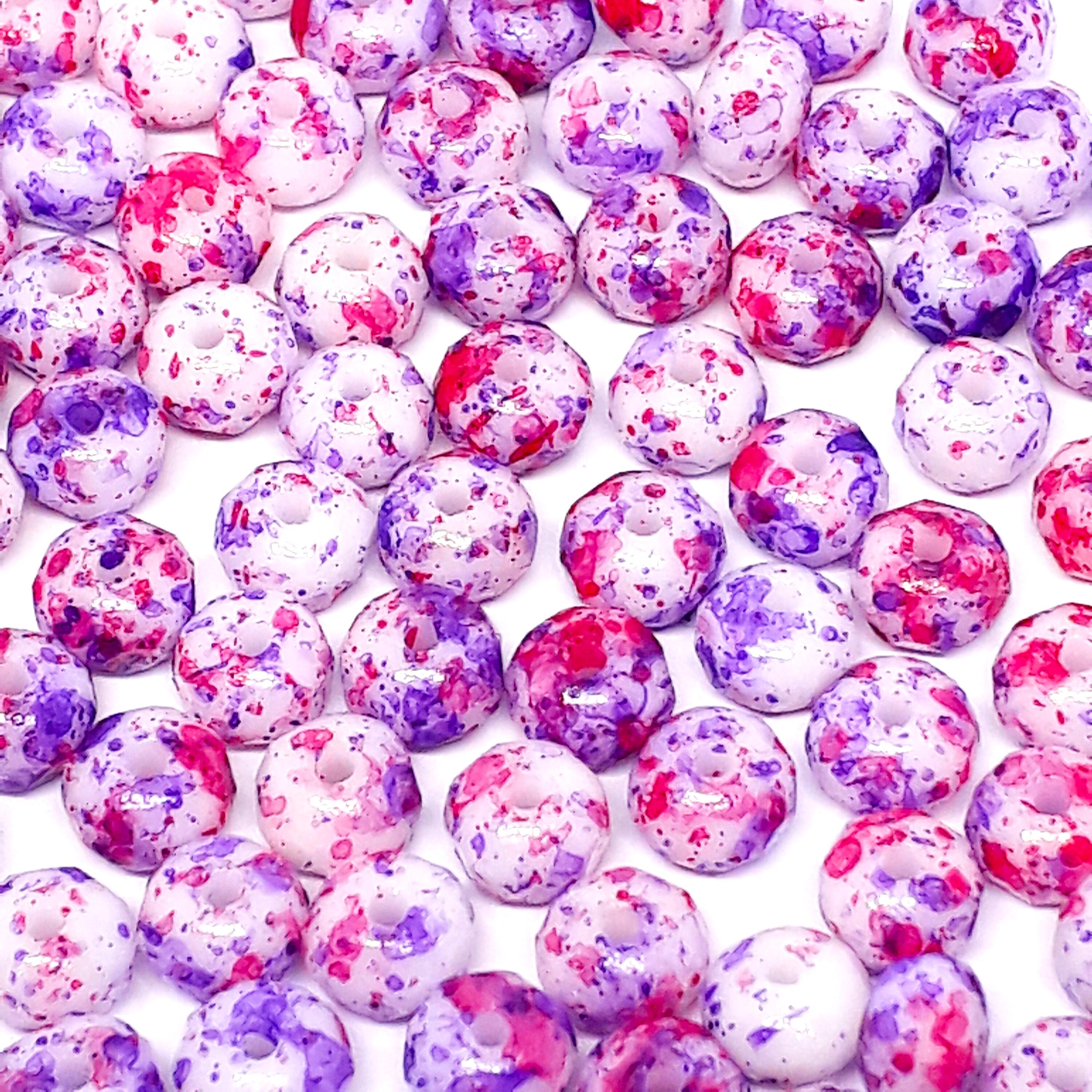 Mottled Purple, Pink & White Czech Glass Faceted Rondelle 5x3mm - 40pcs