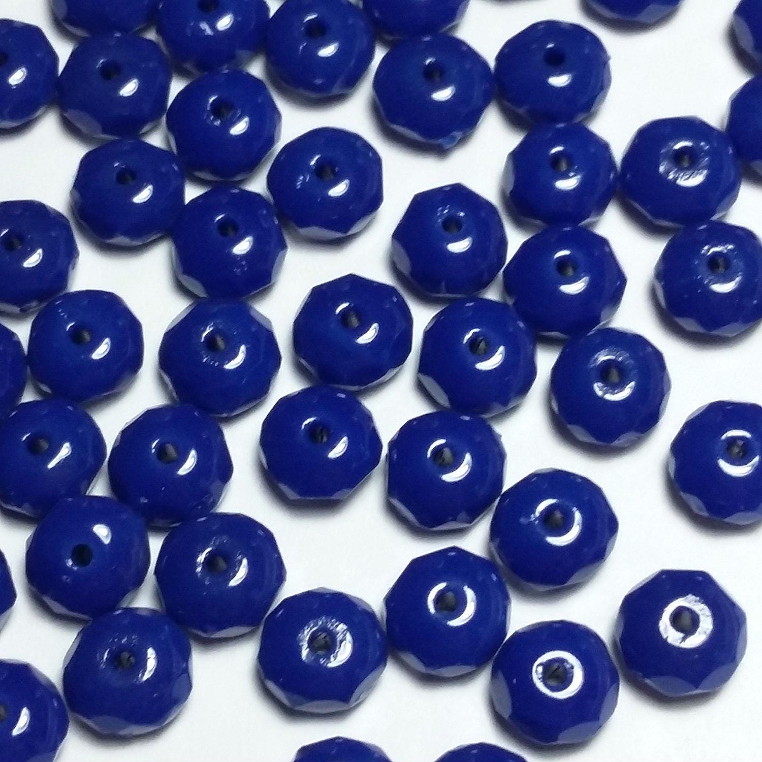 Royal Blue Faceted Czech Glass Rondelle 7x4mm - 20pcs