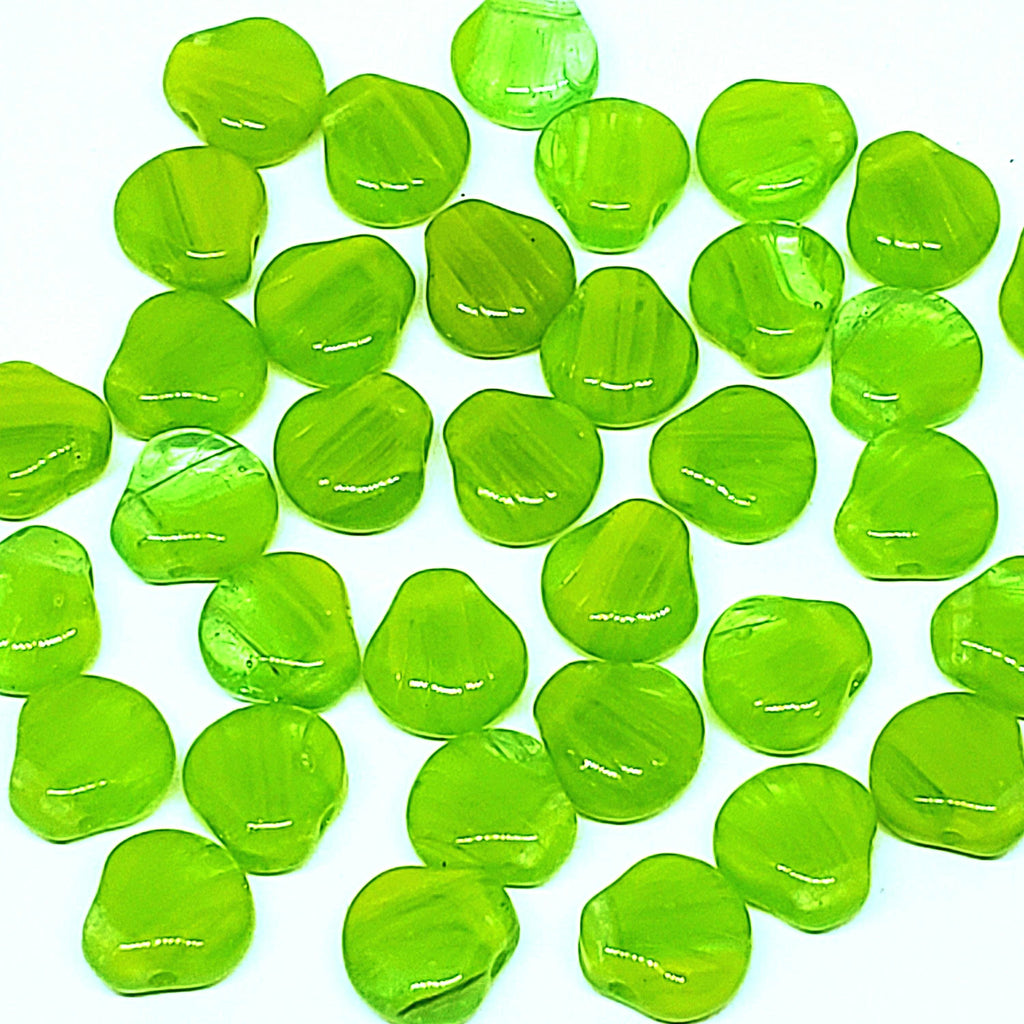 Striped Mixed Green Czech Glass Shell 9mm - 10pcs