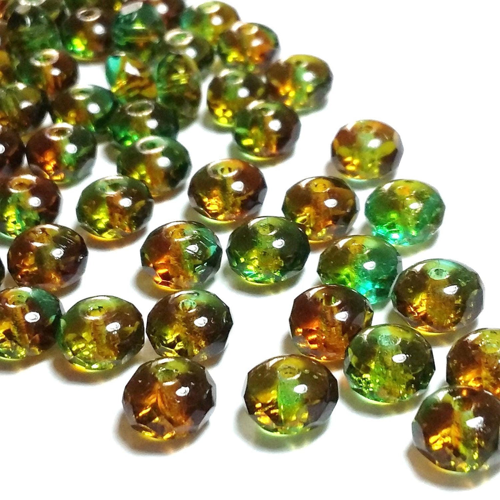 Green & Brown Czech Glass Rondelle 7x4mm - 20pcs