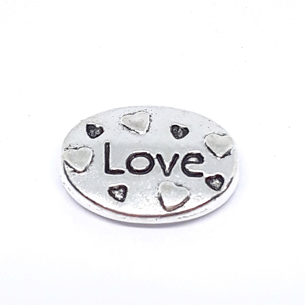 Oval Flat LOVE Antique Silver 16x12mm - 6pcs