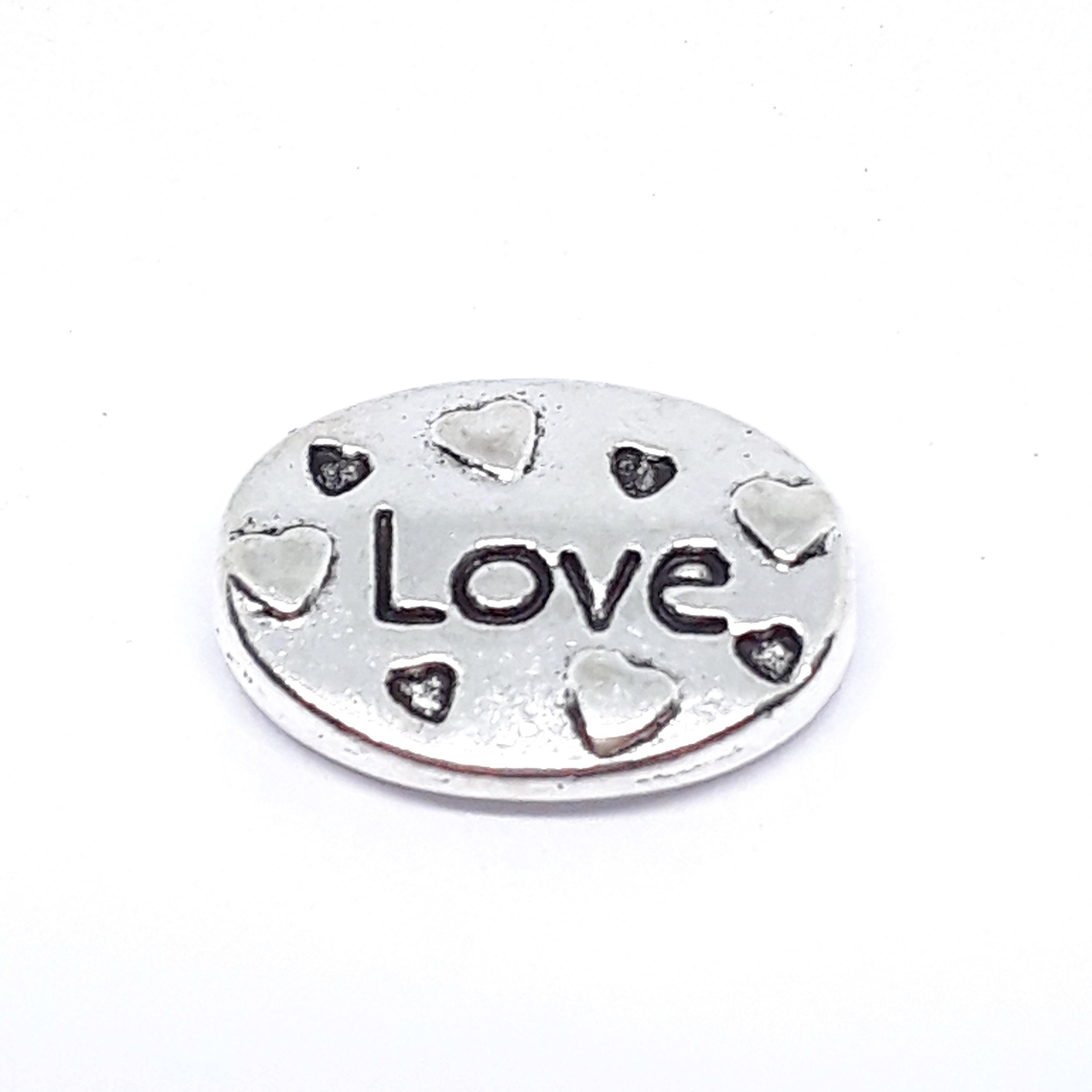 Oval Flat LOVE Antique Silver 16x12mm - 6pcs
