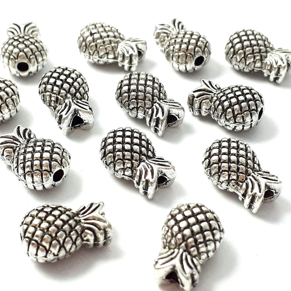 Pineapple Fruit Antique Silver 13x9mm - 10pcs
