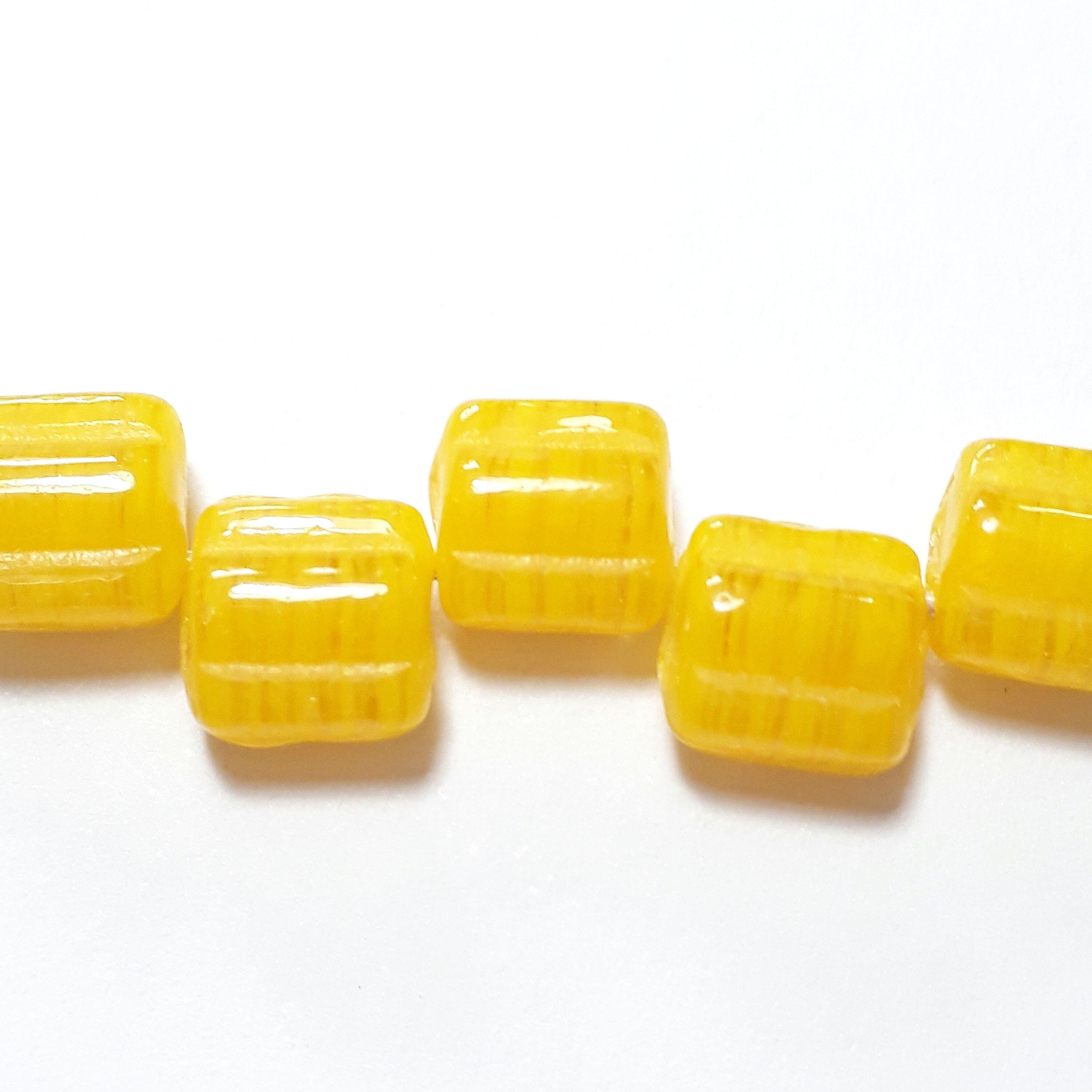 2-Hole Yellow Czech Glass Square 6mm - 20pcs