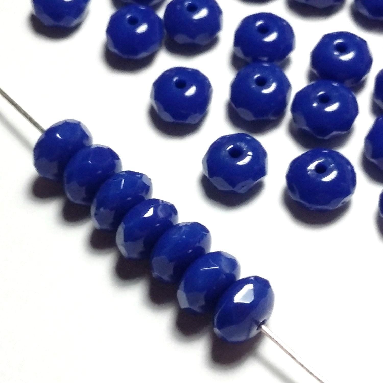 Royal Blue Faceted Czech Glass Rondelle 7x4mm - 20pcs