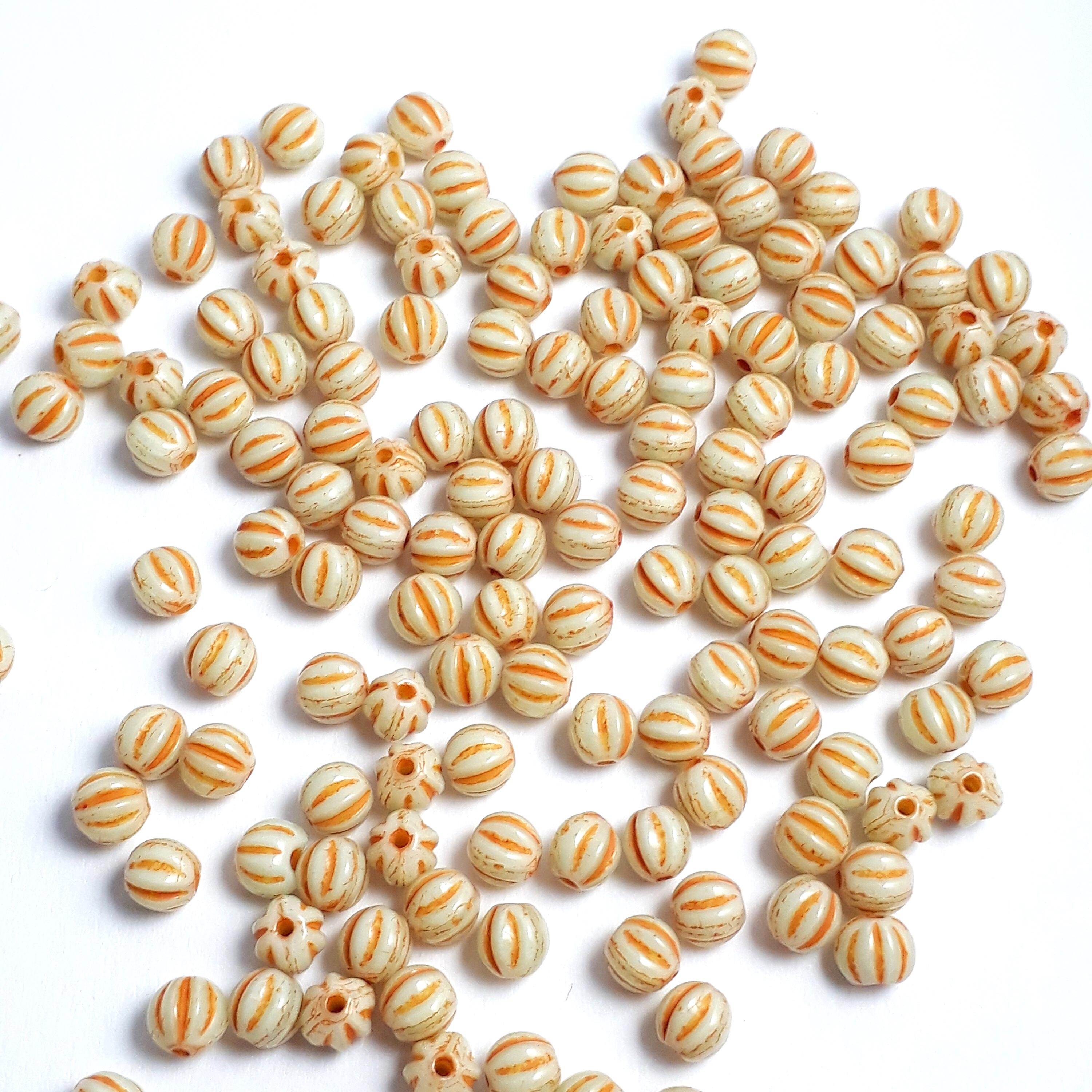 Mint Green & Orange Round Czech Glass 4mm - 40pcs