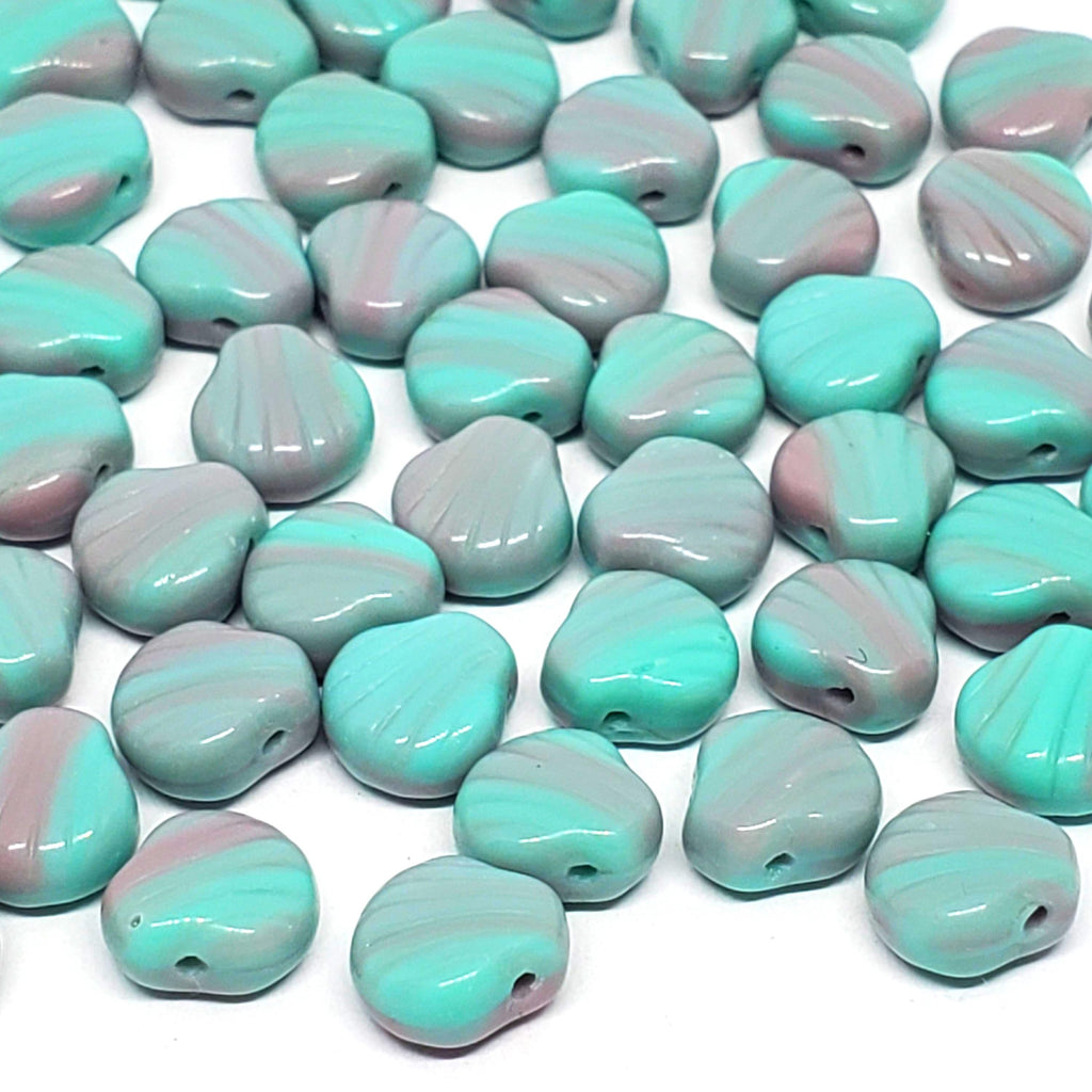 Pastel Green Turquoise & Pink Czech Glass Shell 9mm - 10pcs