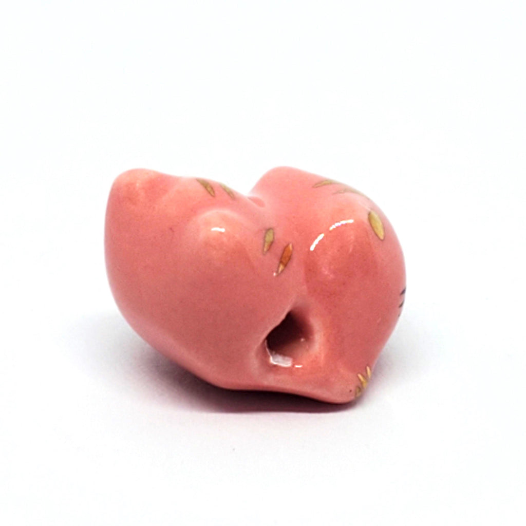 Chinese Cat Ceramic Pink & Gold 16x13mm - 1pc