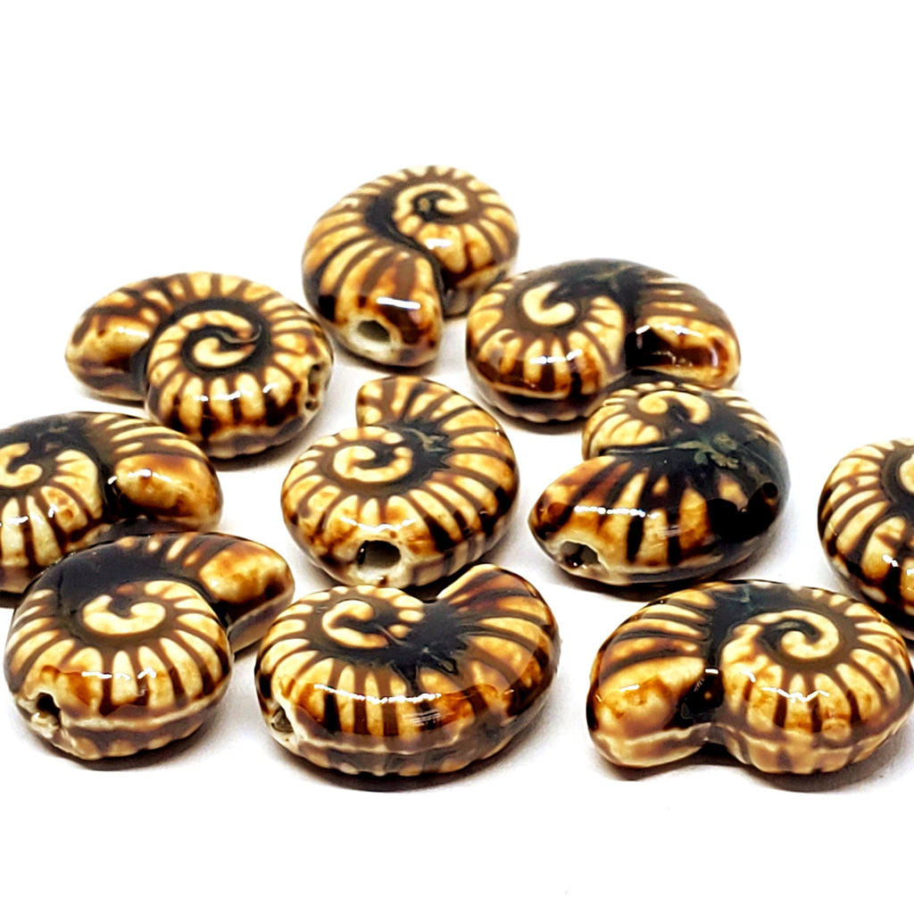 Dark Brown Seashell Chunky Glazed Ceramic 21x17mm - 2pcs