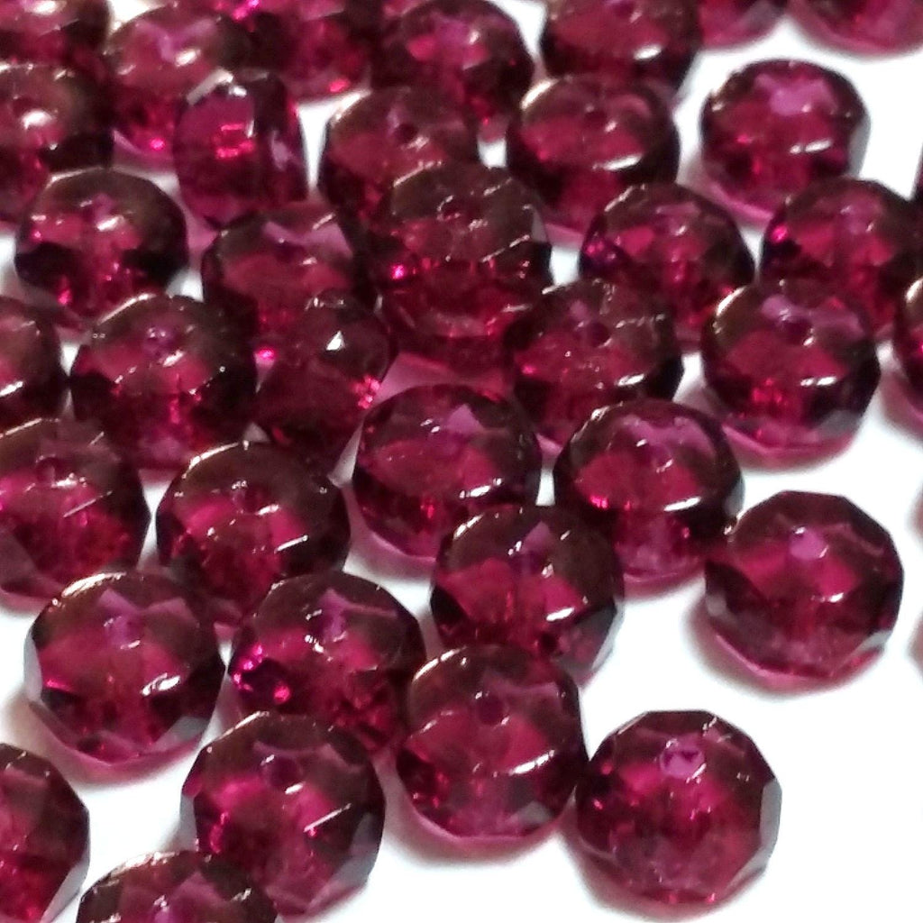Dark Pink Faceted Czech Glass Rondelle 6x3mm - 10pcs