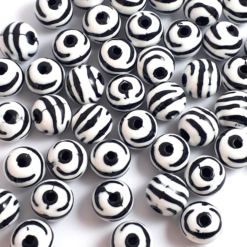 Zebra Animal Print Acrylic Round 12mm - 20pcs