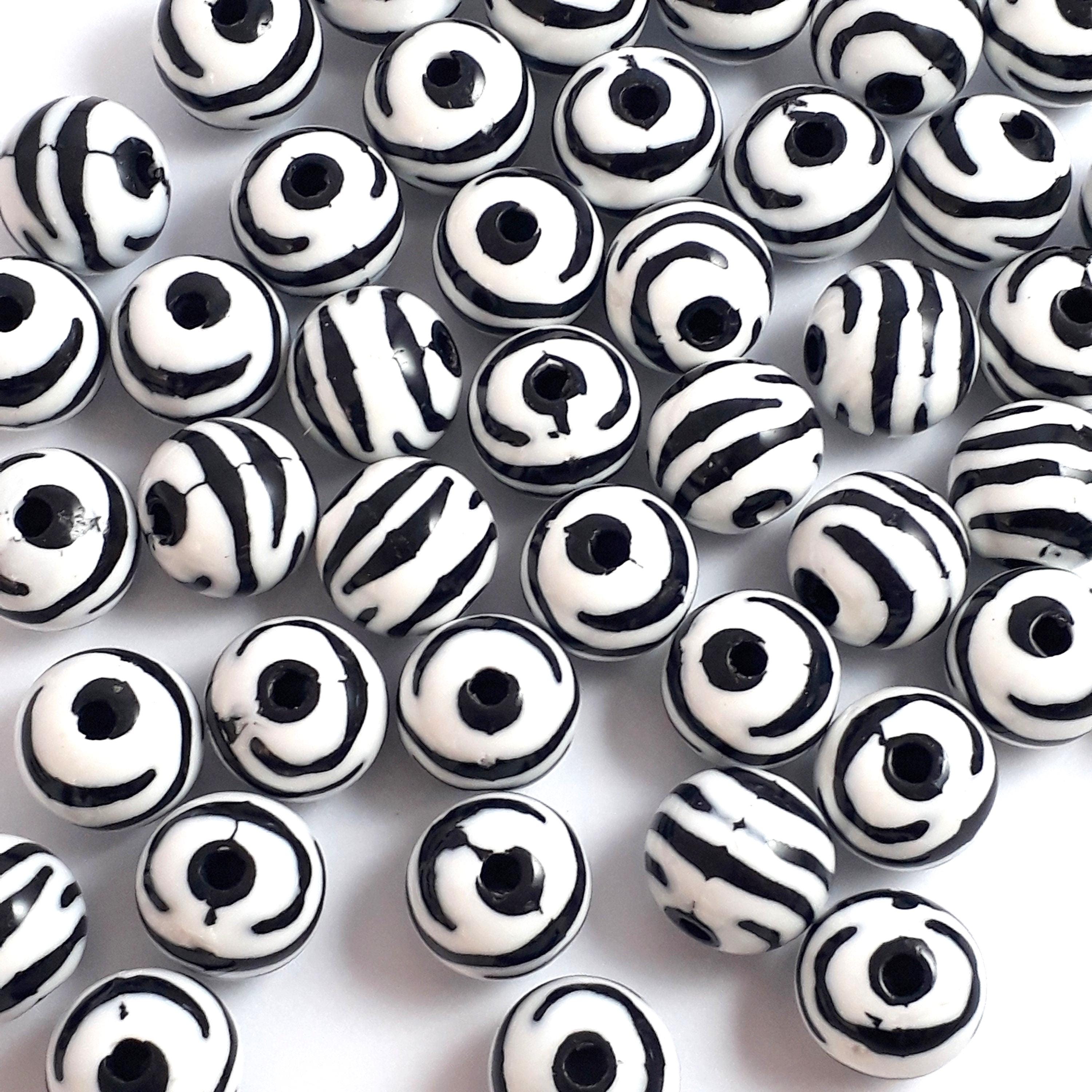 Zebra Animal Print Acrylic Round 12mm - 20pcs