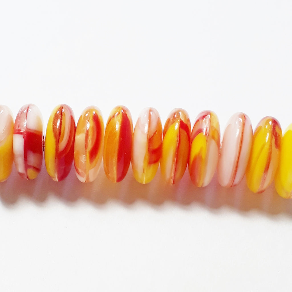 Red, Yellow & White Czech Glass Disc 8mm - 30pcs