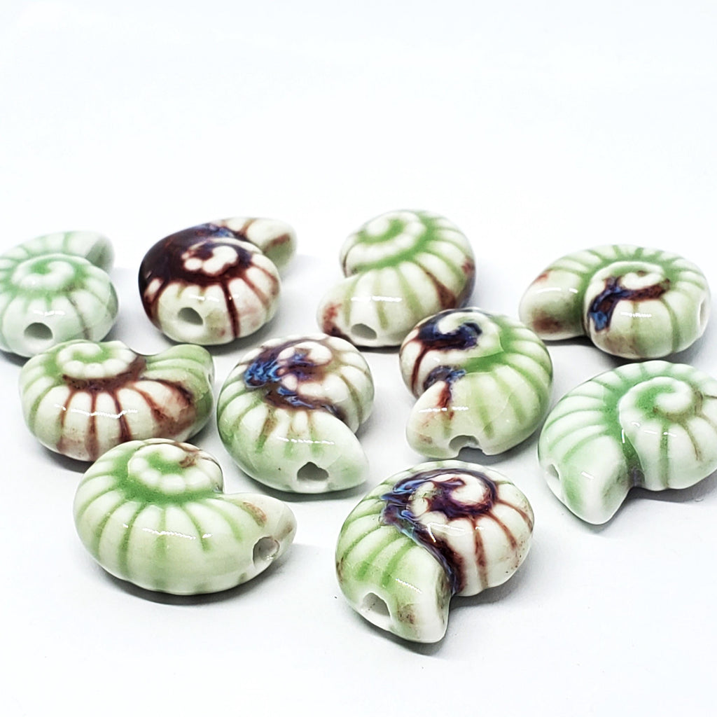 Seashell Chunky Glazed Ceramic Light Green Multicolour 21x17mm - 2pcs