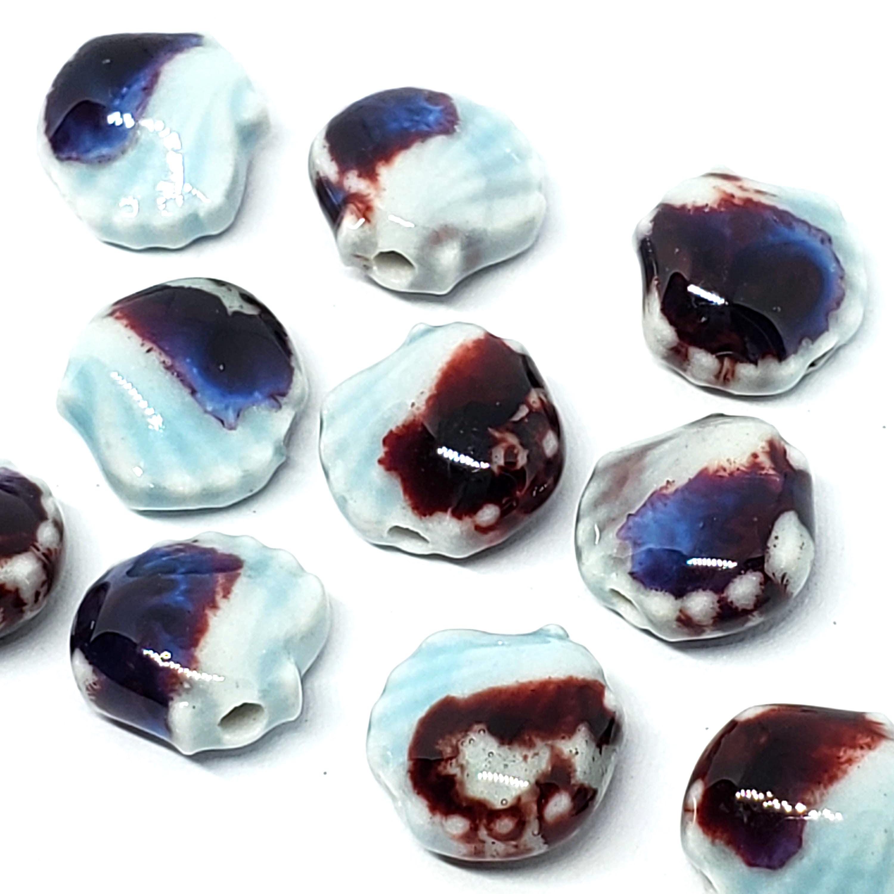 Scallop Shell Glazed Ceramic Light Blue Multicolour 12x11mm - 2pcs