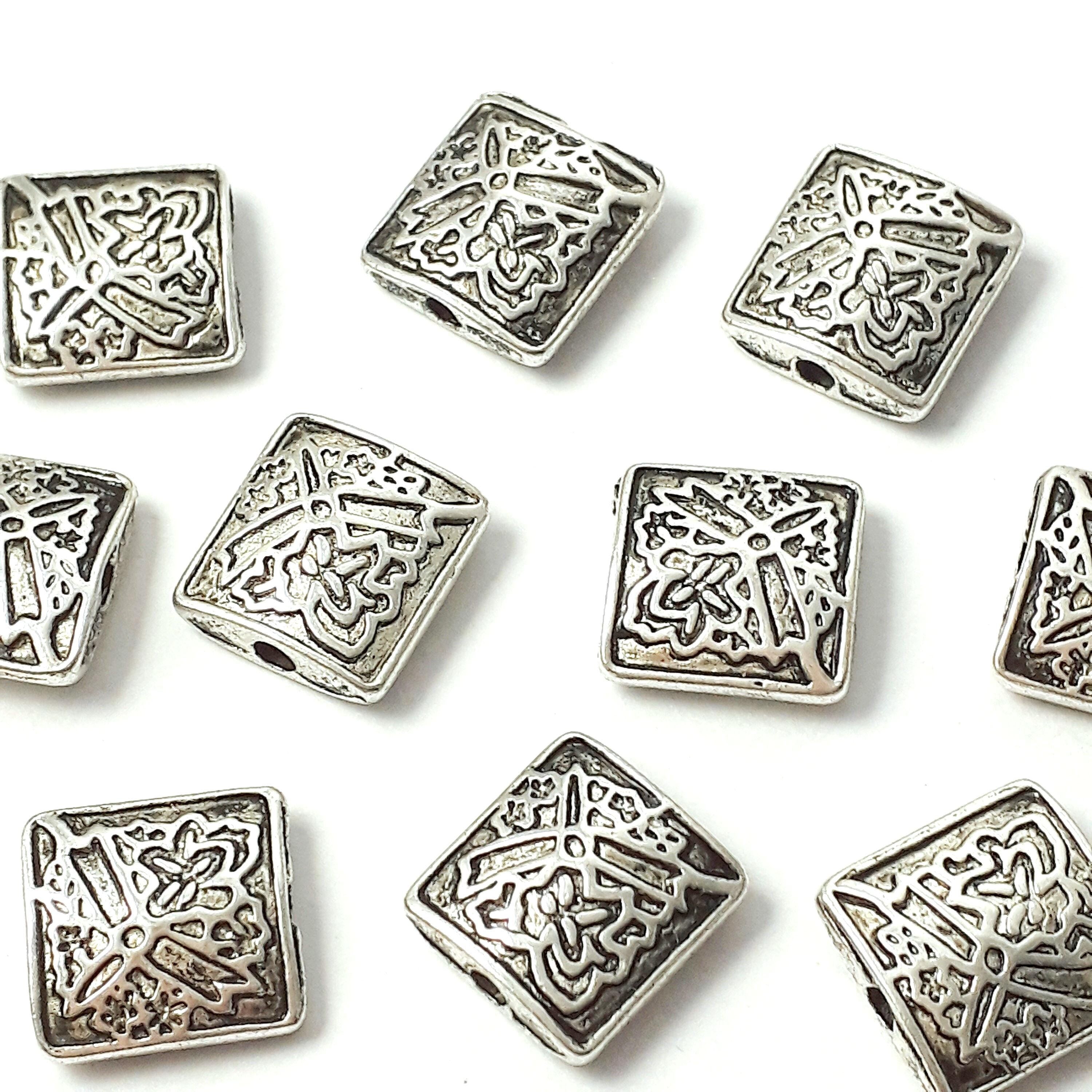 Square Flower Antique Silver 10mm - 4pcs