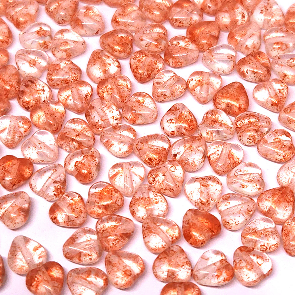 Coral Metallic Lustre Czech Glass Druk Heart Beads 6mm - 30pcs