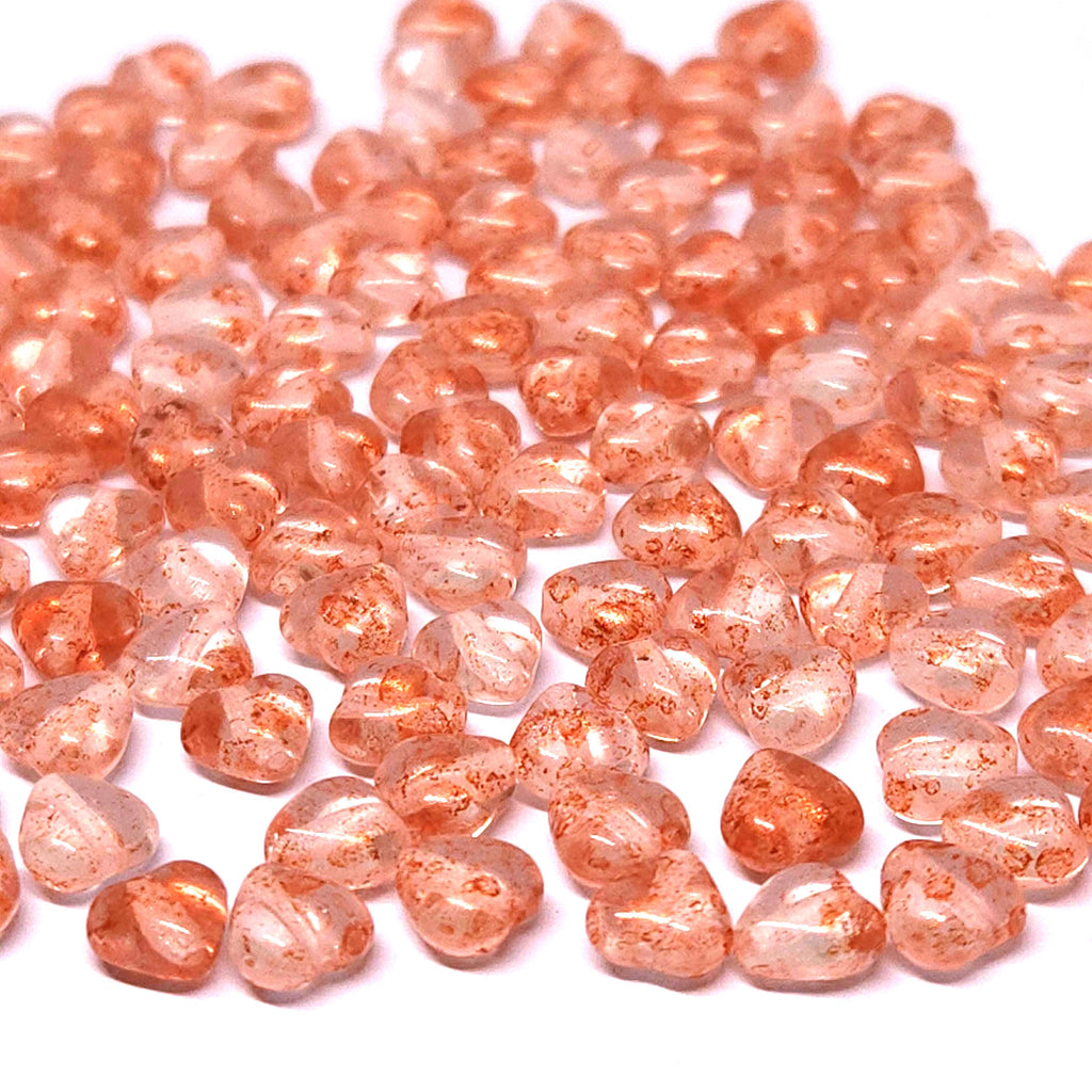 Coral Metallic Lustre Czech Glass Druk Heart Beads 6mm - 30pcs