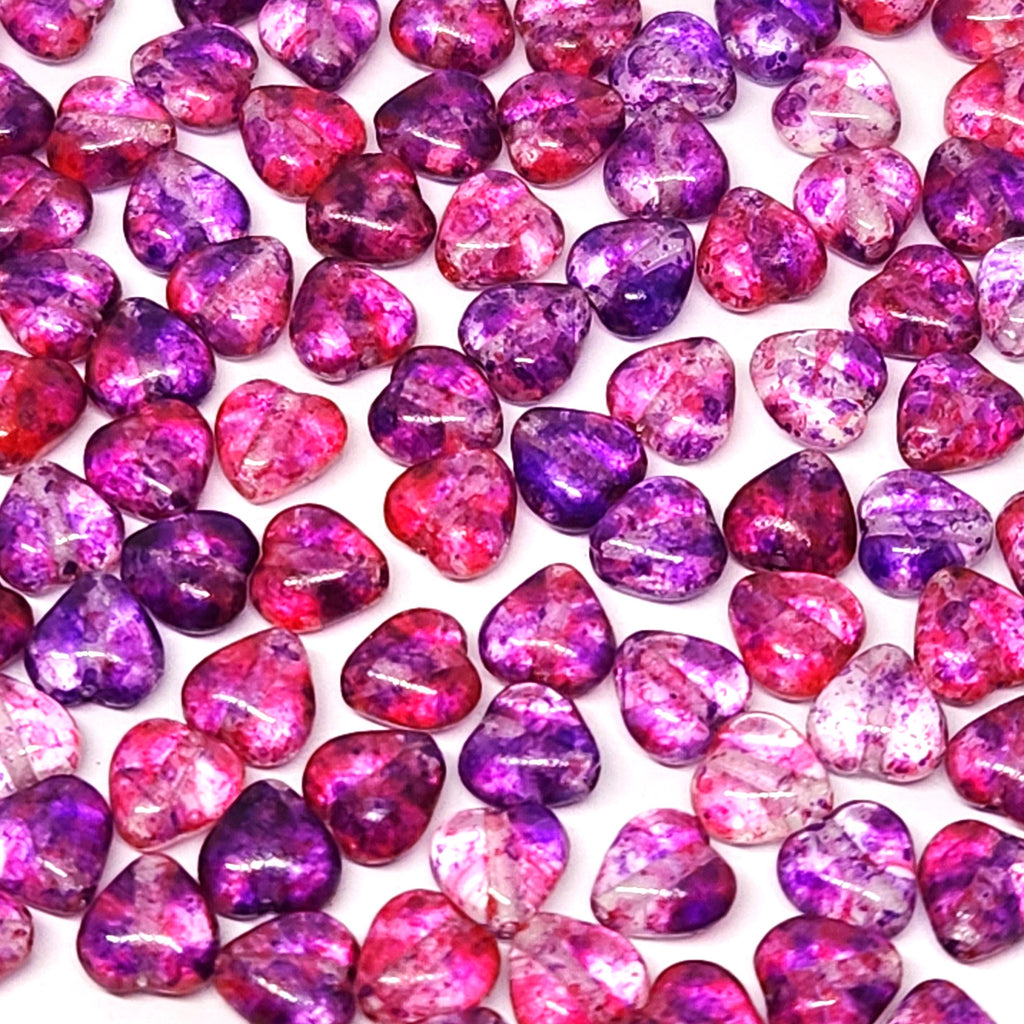 Pink & Purple Czech Glass Druk Heart Beads 6mm - 30pcs