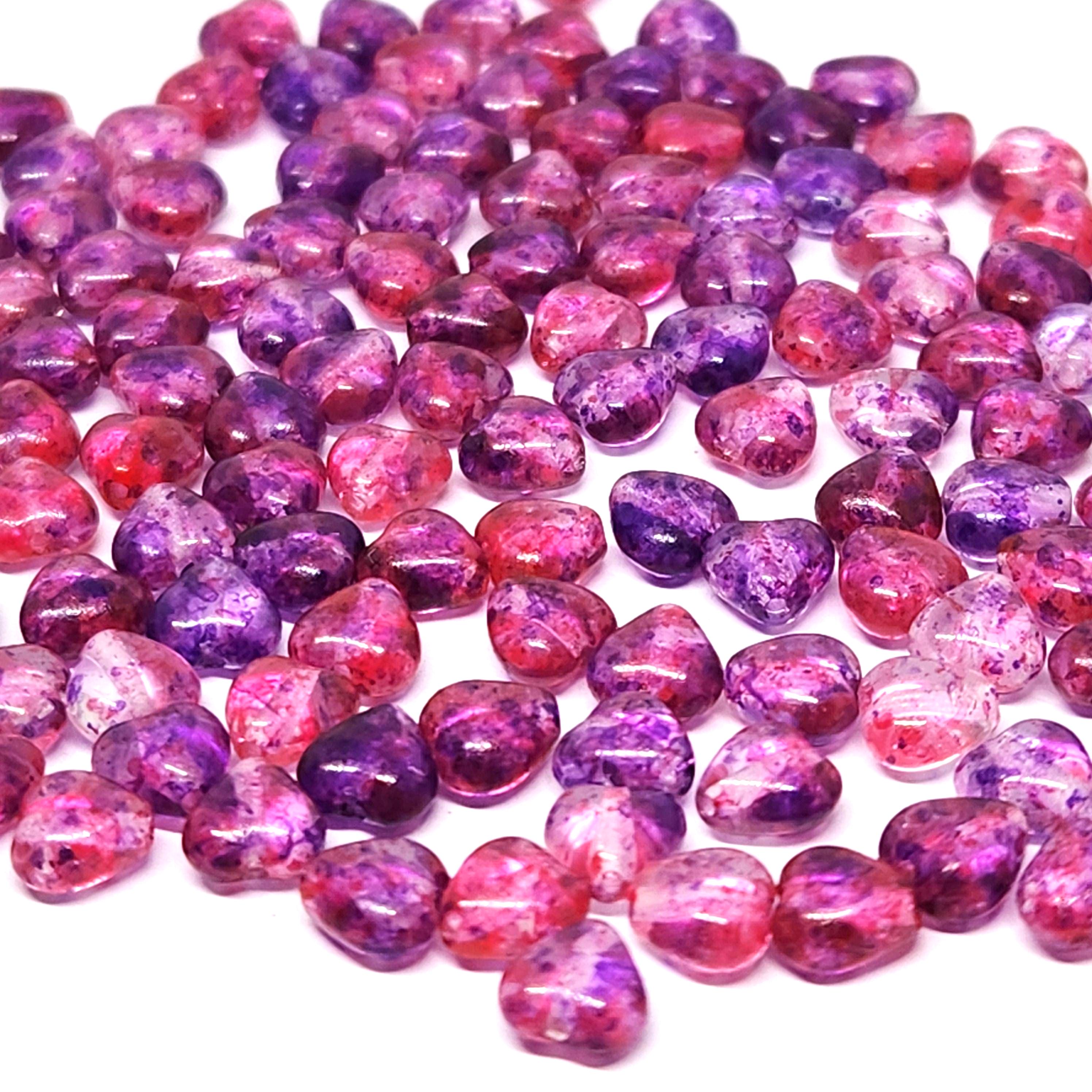 Pink & Purple Czech Glass Druk Heart Beads 6mm - 30pcs