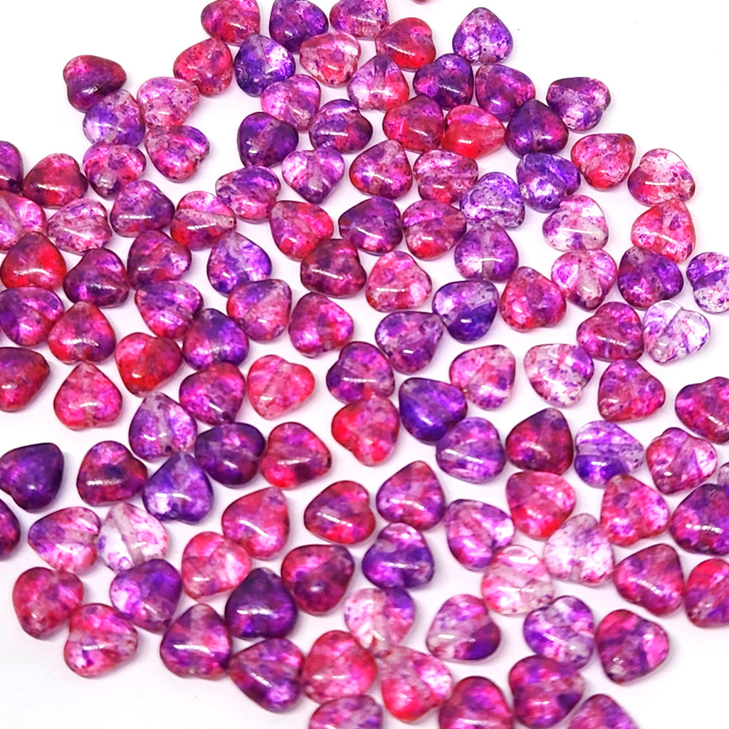 Pink & Purple Czech Glass Druk Heart Beads 6mm - 30pcs