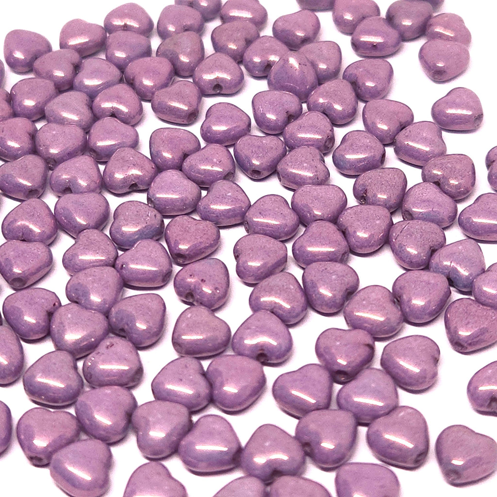Purple & Metallic Lustre Czech Glass Druk Heart Beads 6mm - 30pcs