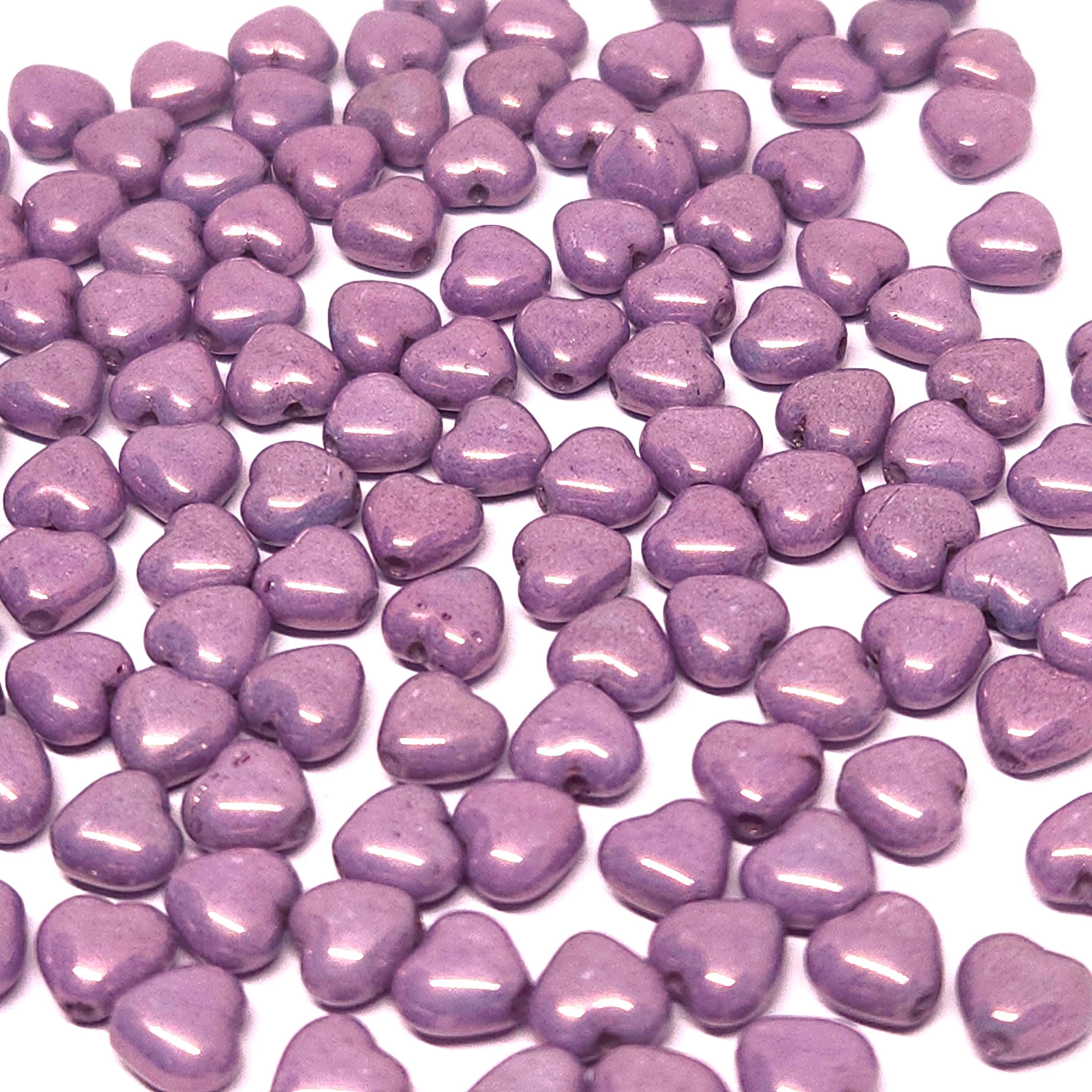Purple & Metallic Lustre Czech Glass Druk Heart Beads 6mm - 30pcs