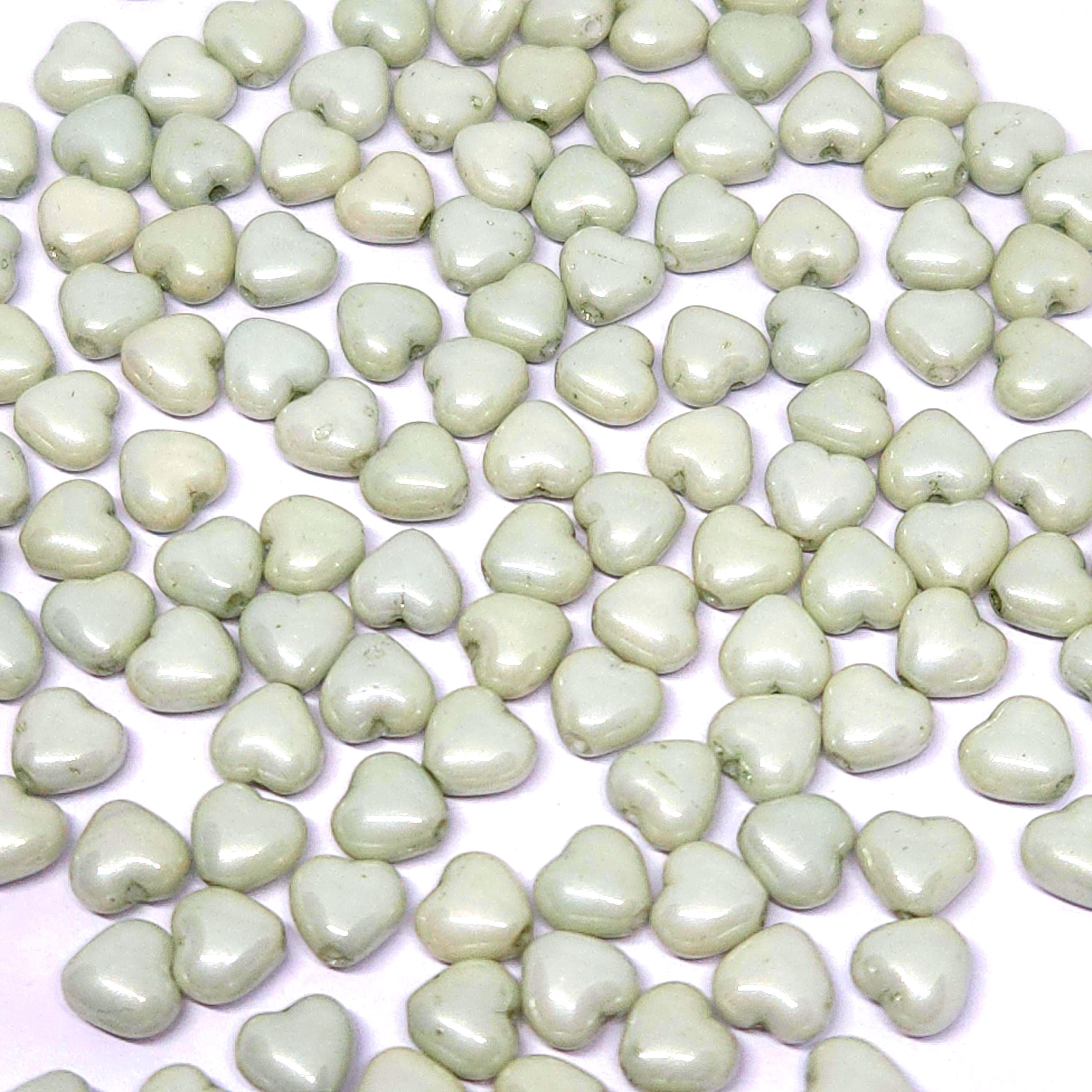 Light Green Lustre Czech Glass Druk Heart Beads 6mm - 30pcs