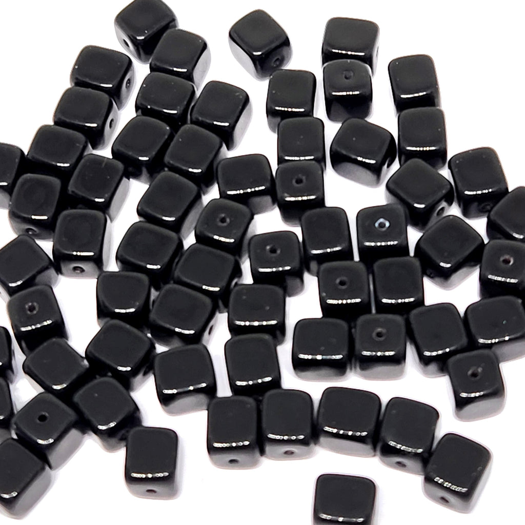 Black Czech Glass Druk Cube Beads 7x6mm - 20pcs