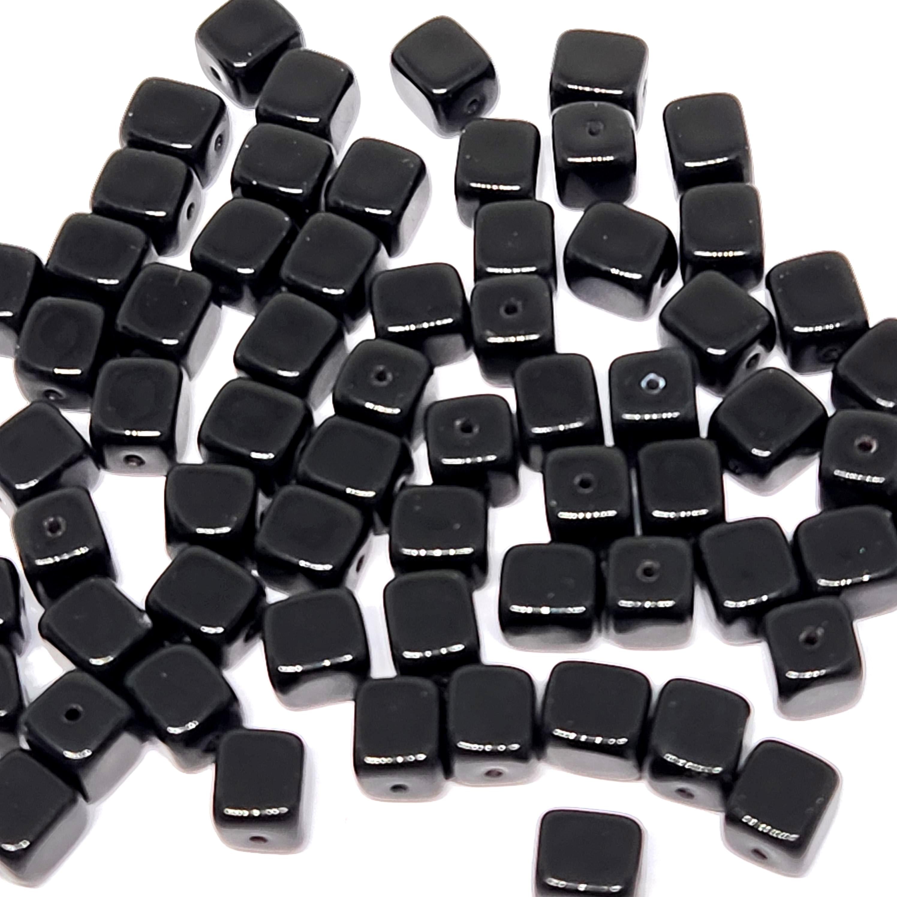 Black Czech Glass Druk Cube Beads 7x6mm - 20pcs